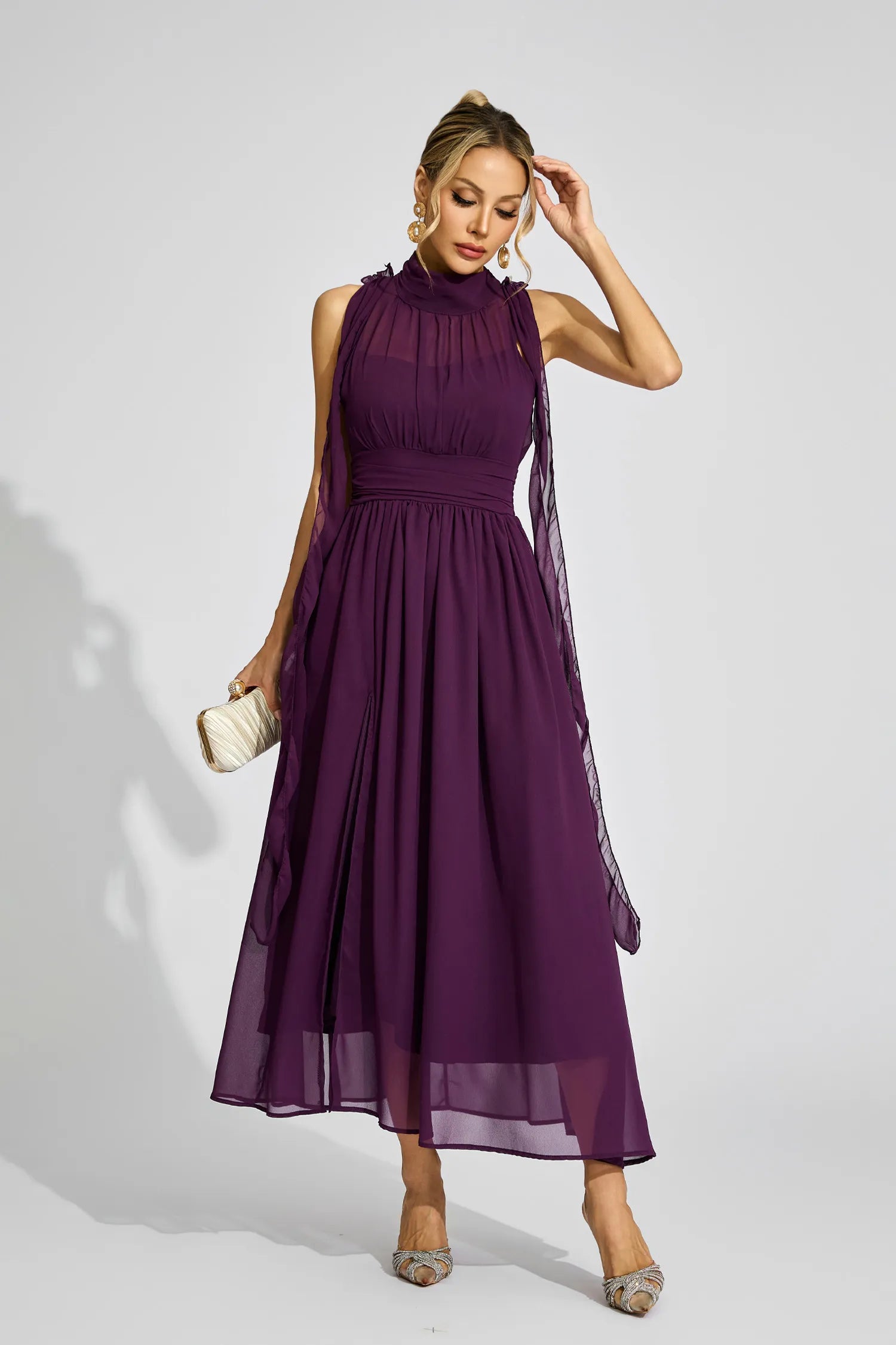 Anouk Purple Halter Maxi Dress