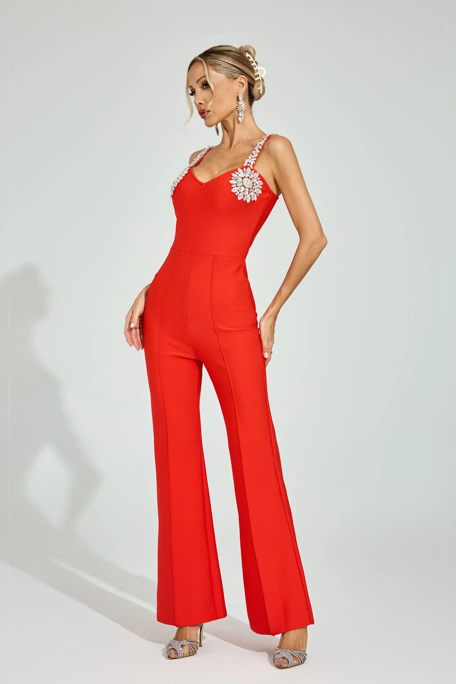 Mirella Red Rhinestone Strap Jumpsuit