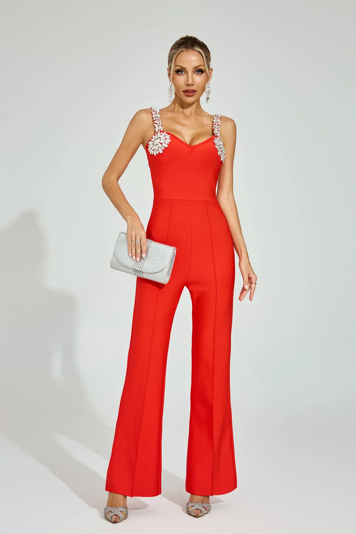 Mirella Red Rhinestone Strap Jumpsuit