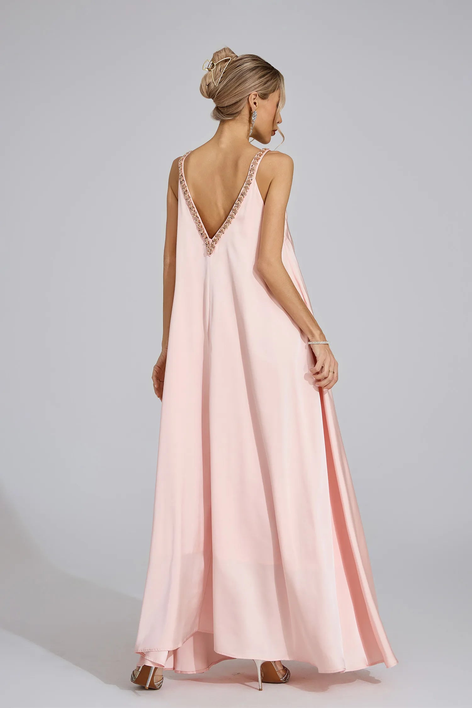 Camellia Pink Satin Maxi Dress