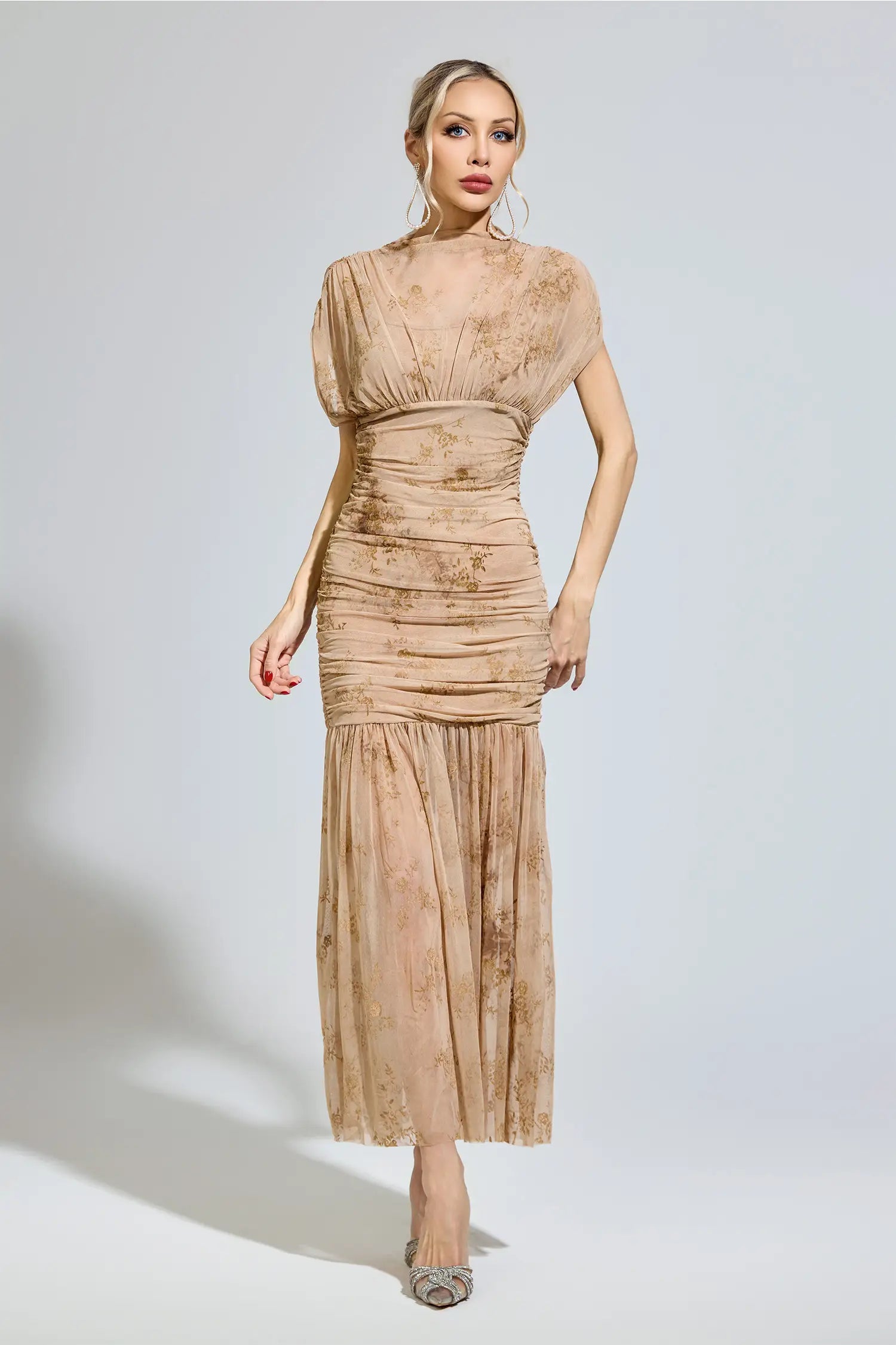 Beatrice Beige Bodycon Maxi Dress