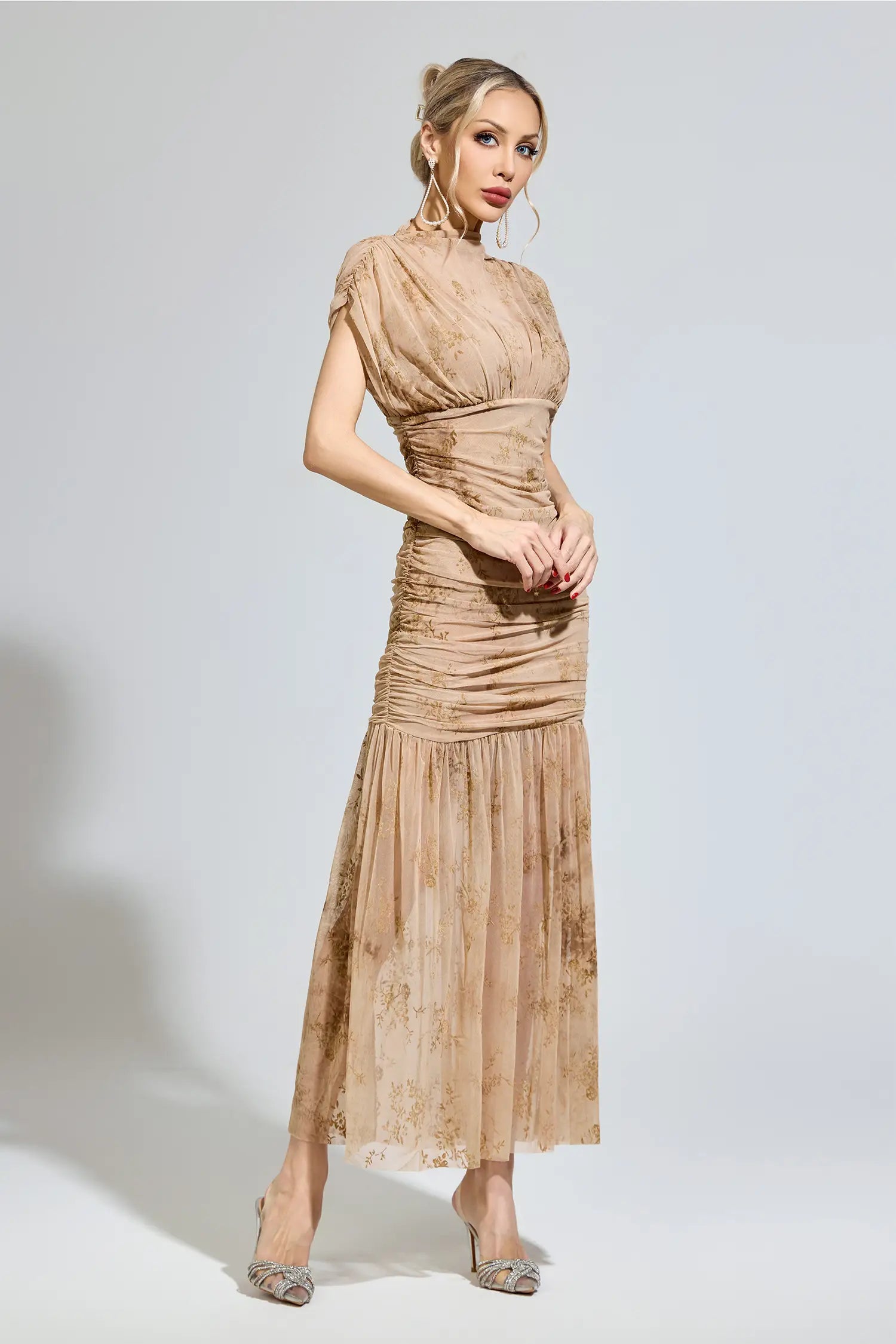 Beatrice Beige Bodycon Maxi Dress