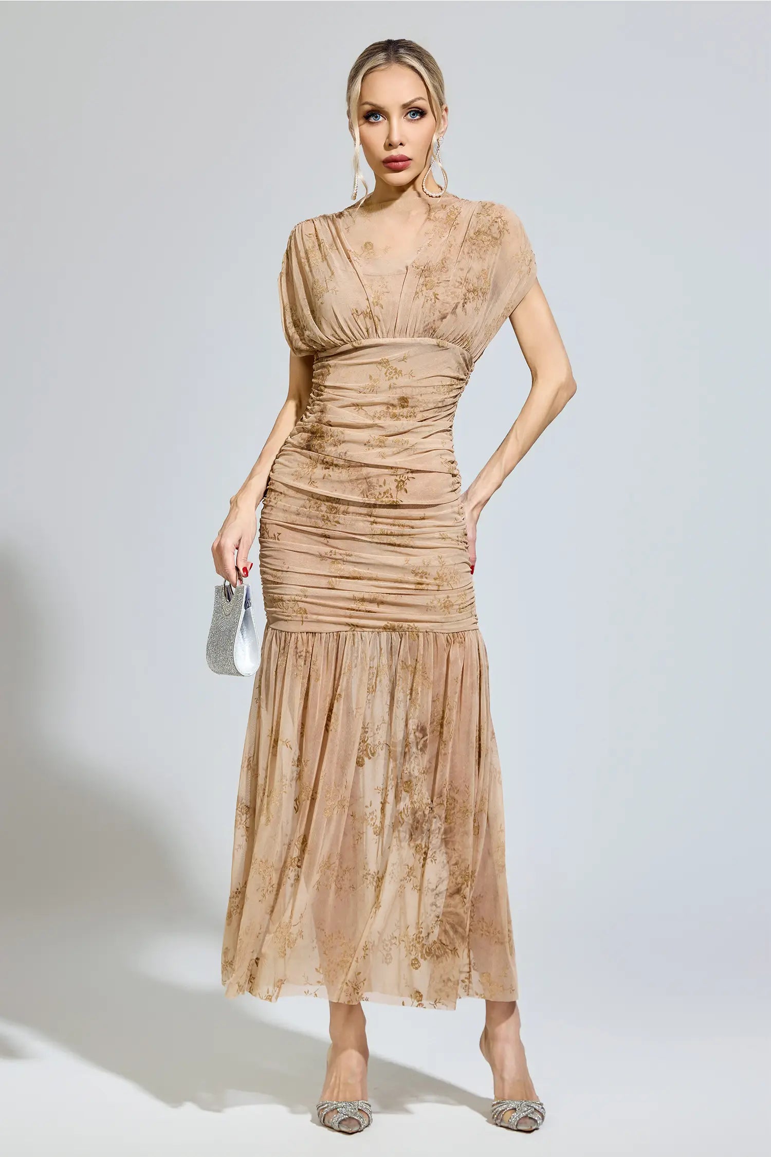 Beatrice Beige Bodycon Maxi Dress