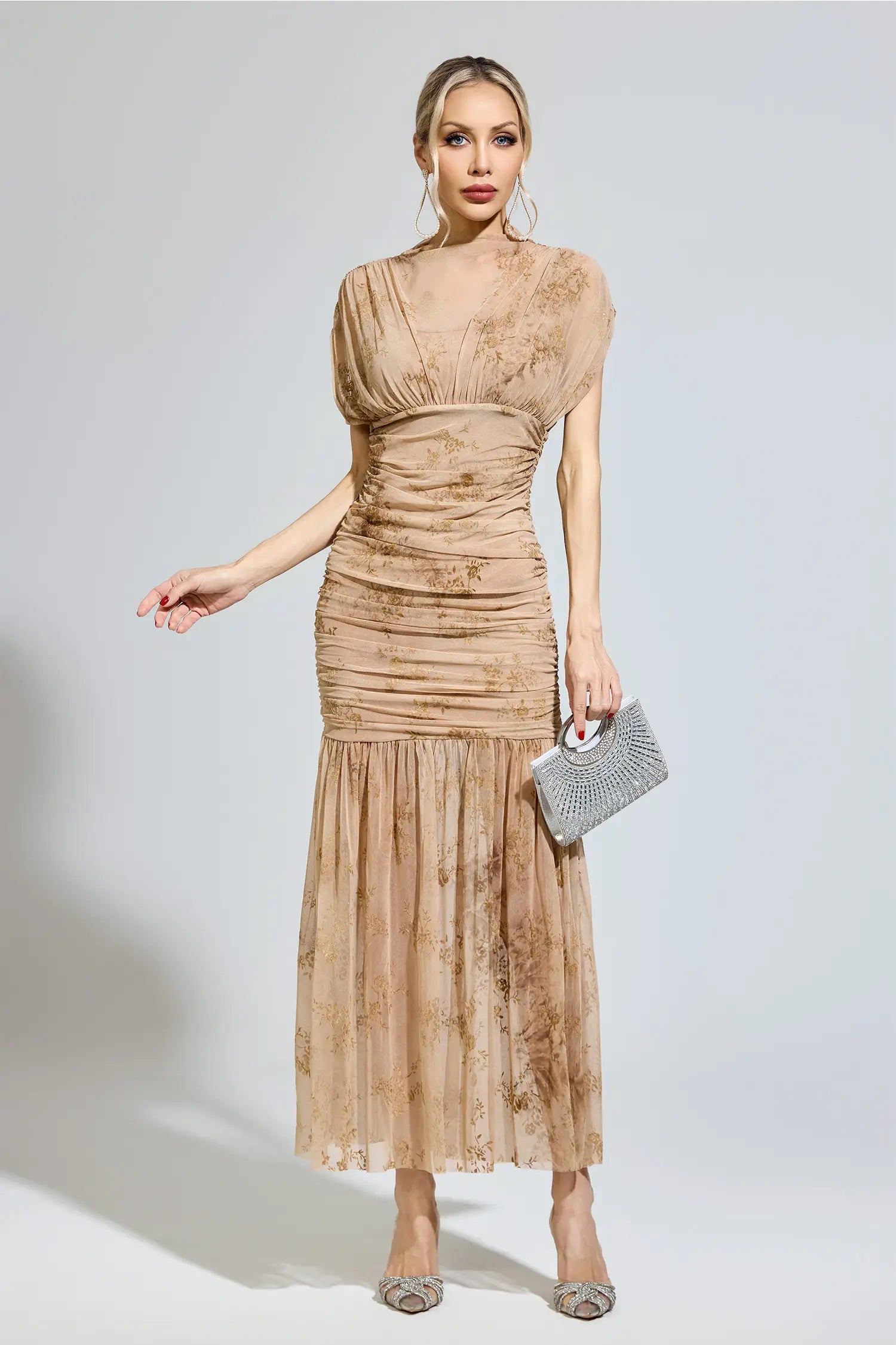 Beatrice Beige Bodycon Maxi Dress