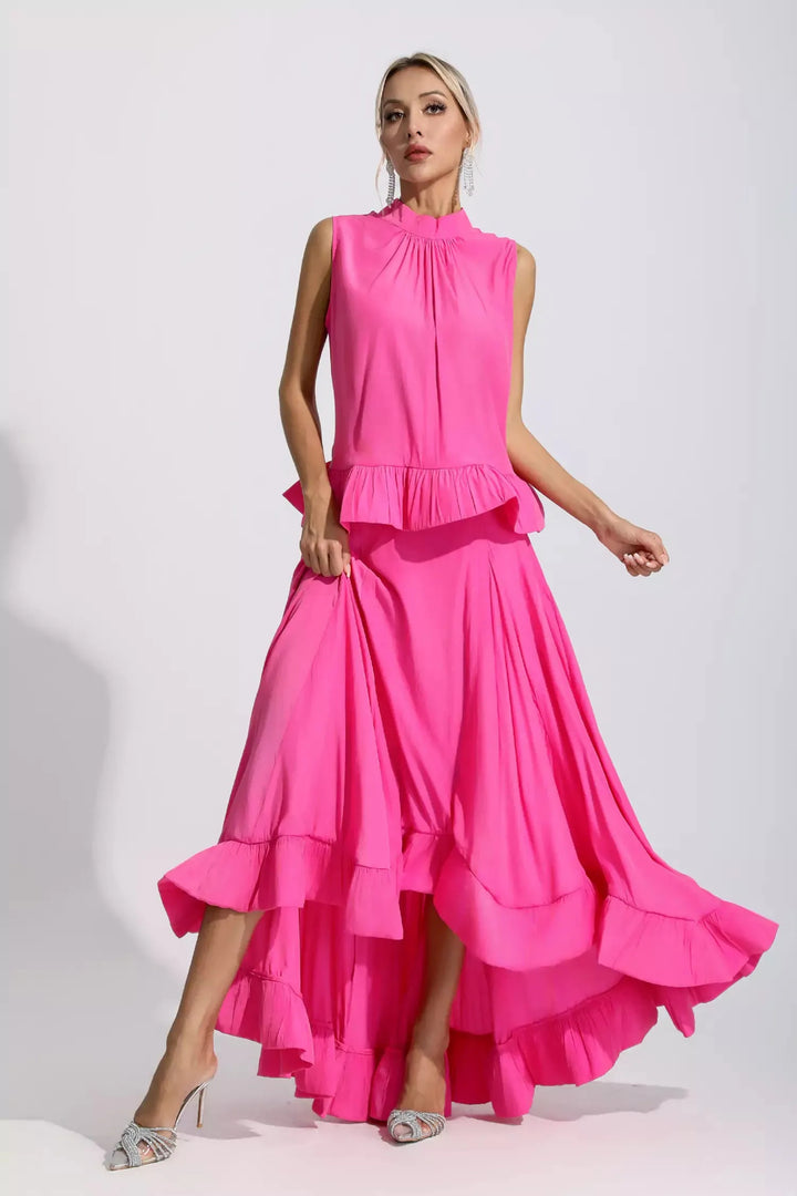 French Pink Sleeveless Two-piece Suit