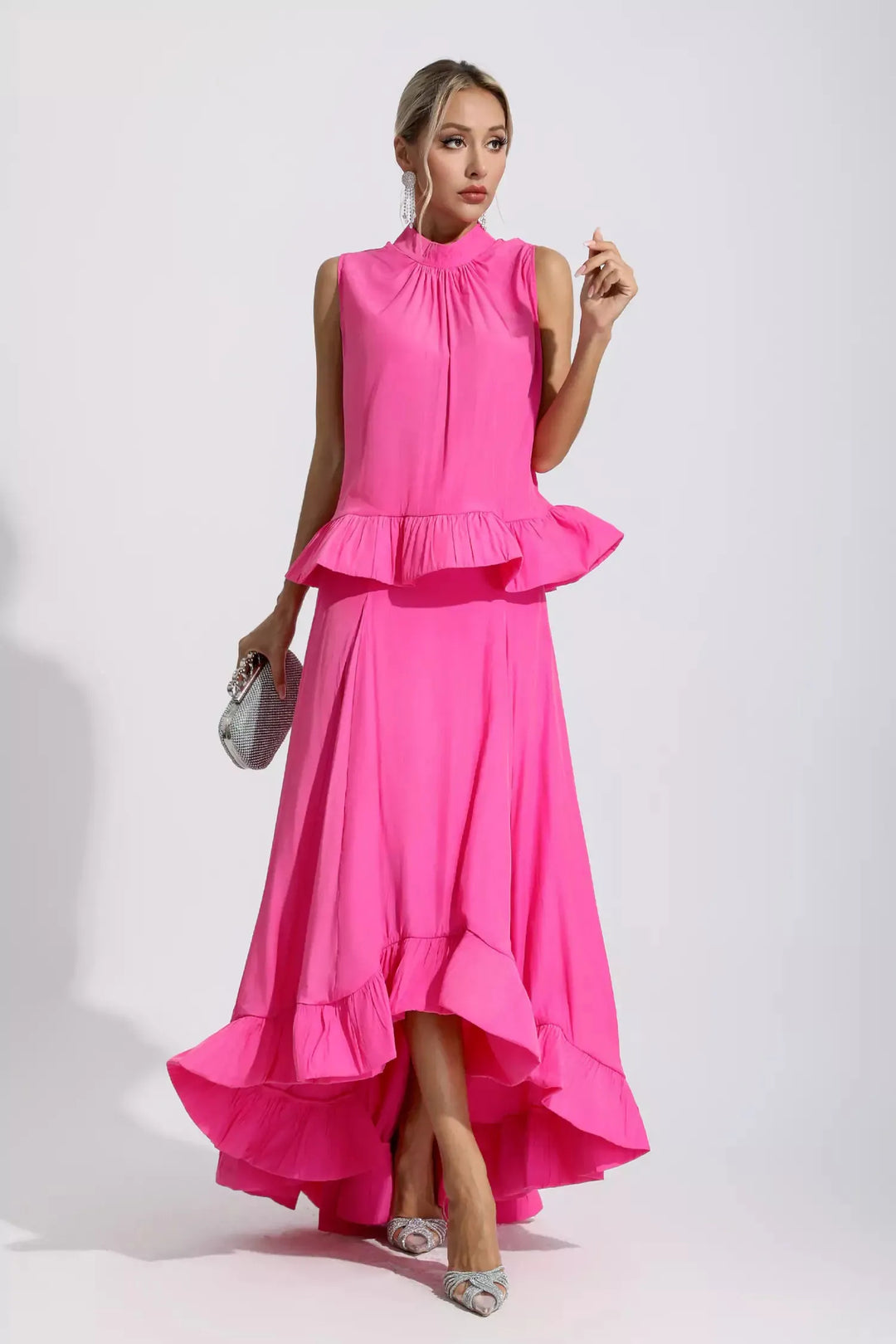 French Pink Sleeveless Two-piece Suit