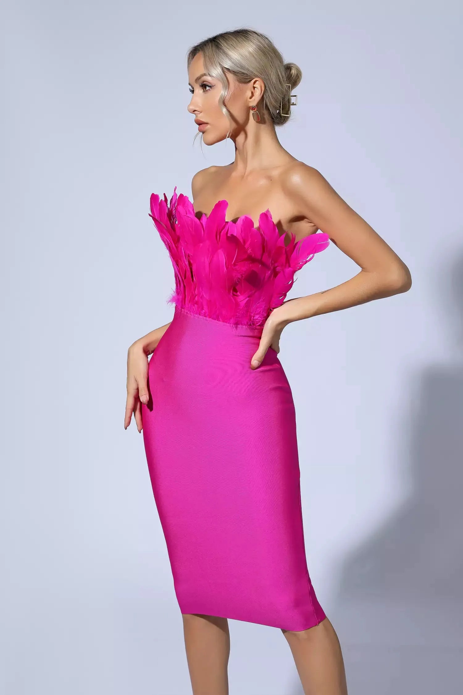 Elianna Pink Feather Midi Dress