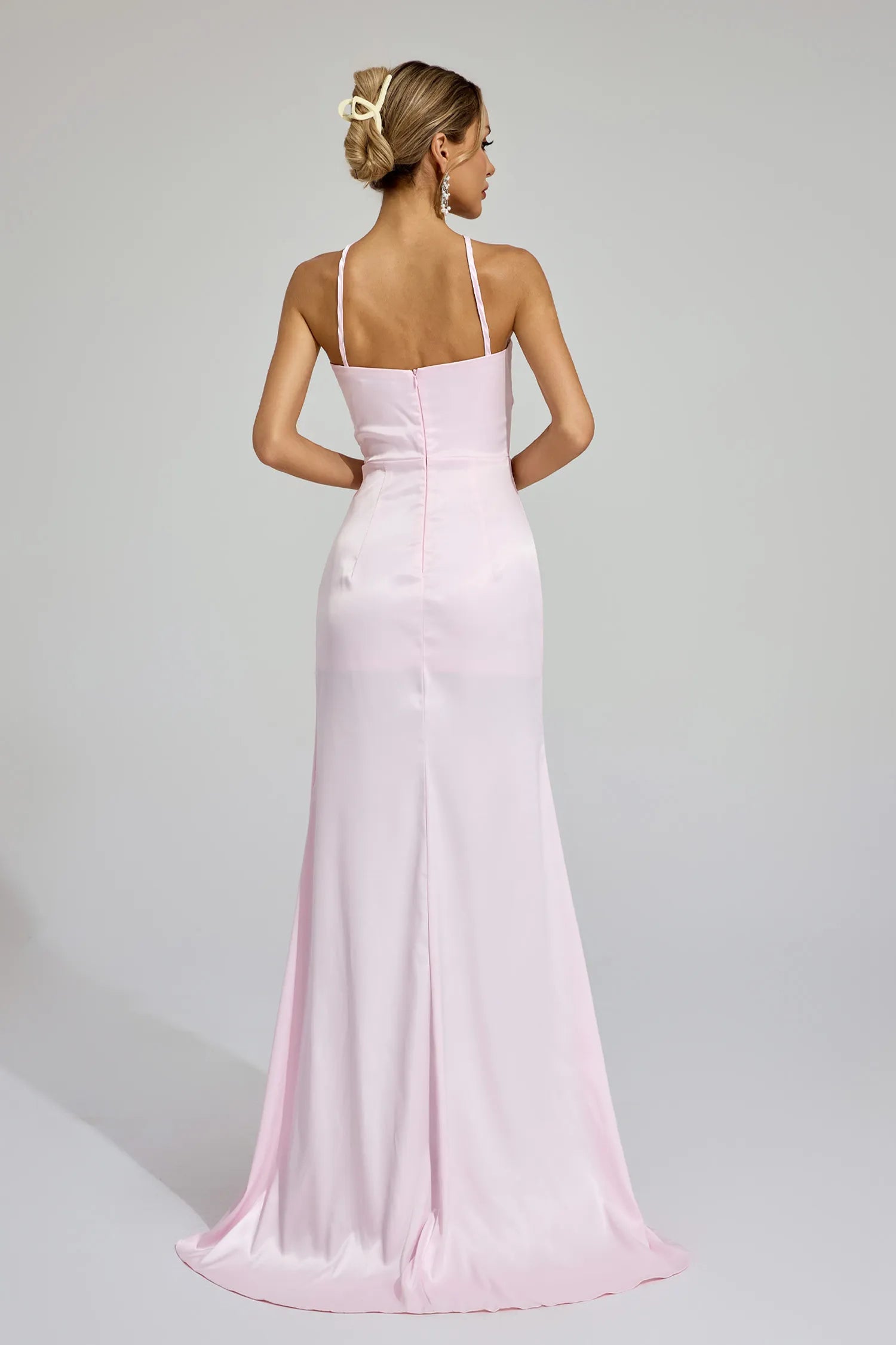 Katell Pink Slit Halter Maxi Dress