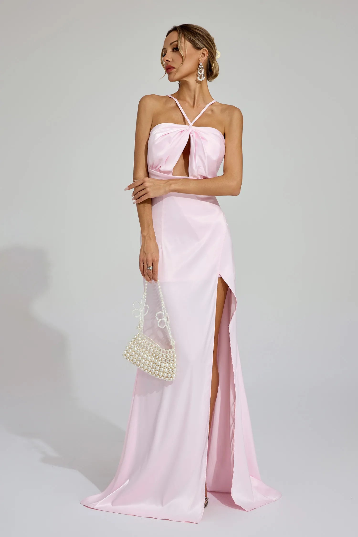 Katell Pink Slit Halter Maxi Dress