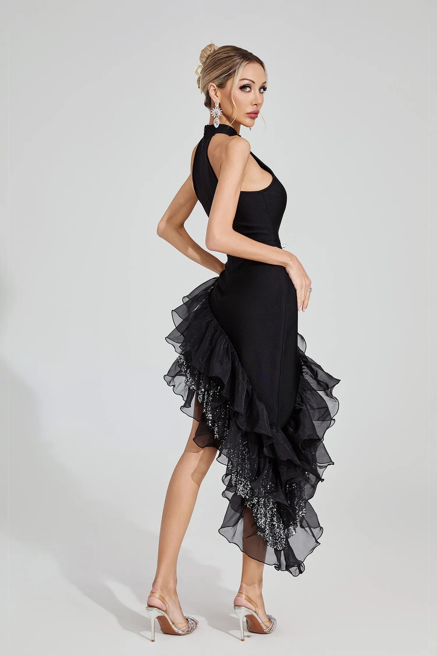Lamis Black Ruffle Maxi Dress