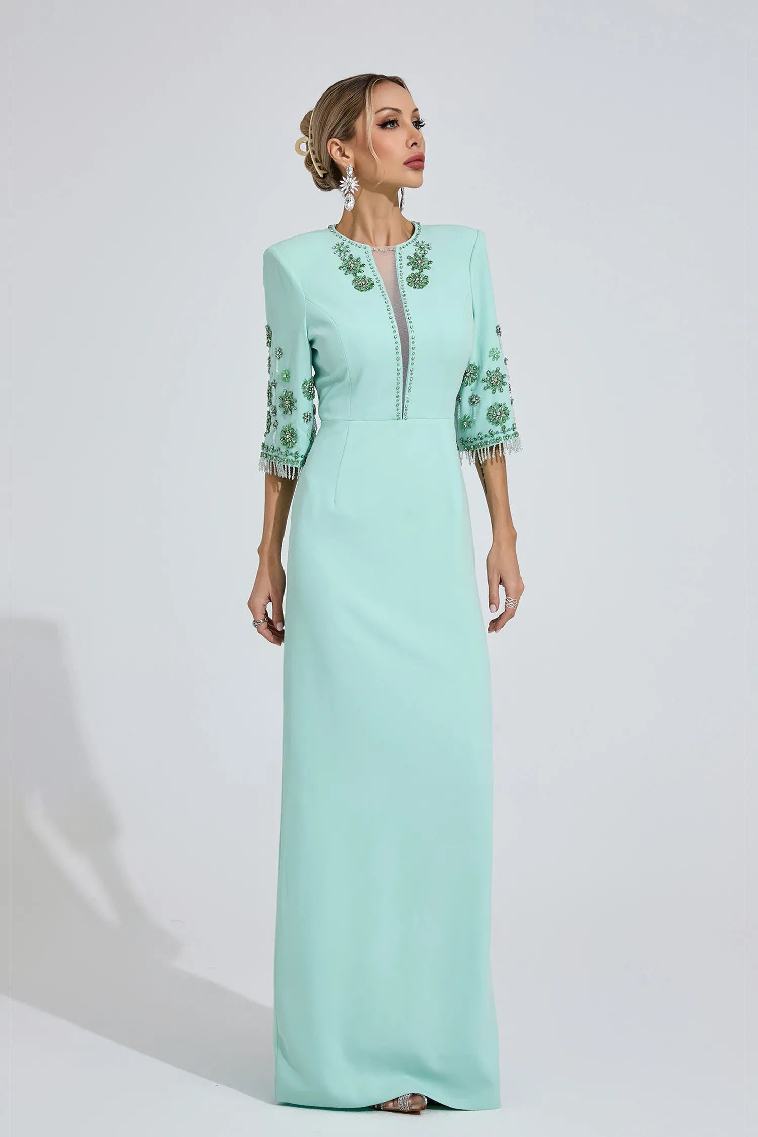 Nymera Mint Green Beaded Maxi Dress