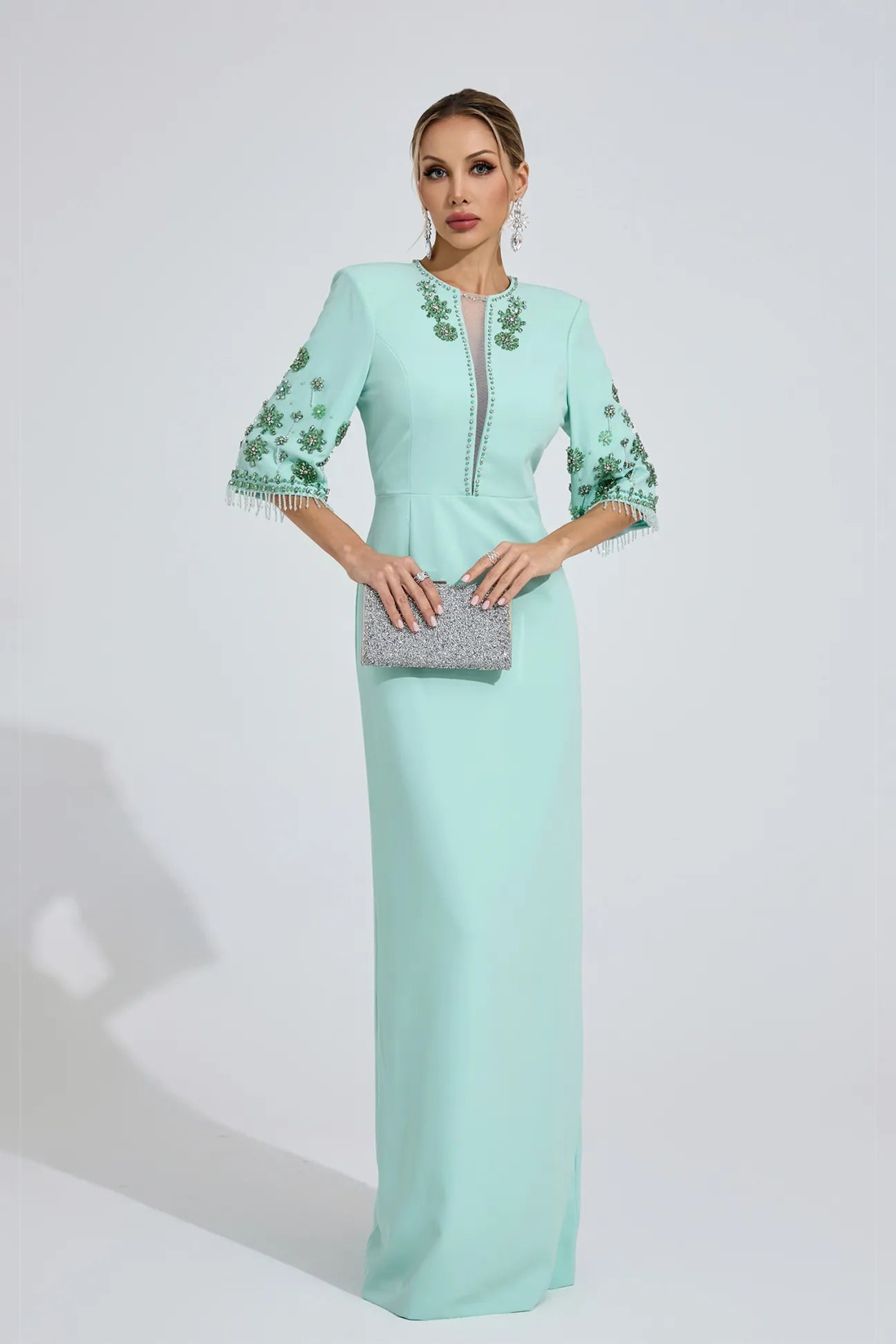Nymera Mint Green Beaded Maxi Dress
