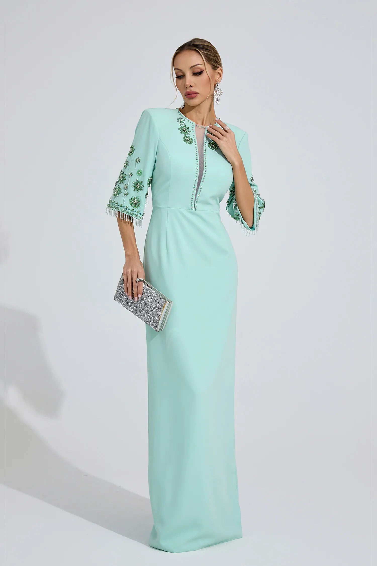 Nymera Mint Green Beaded Maxi Dress