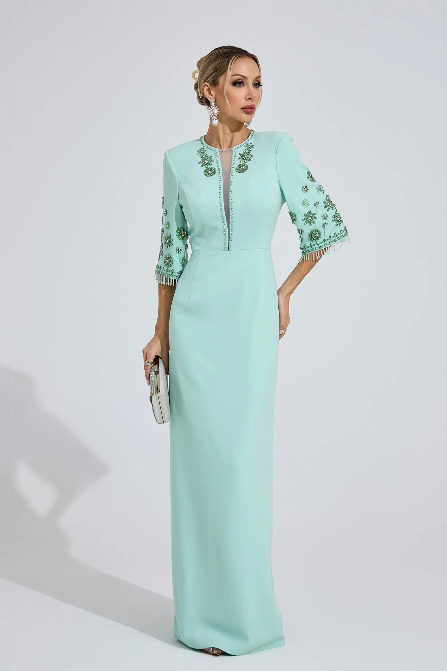 Nymera Mint Green Beaded Maxi Dress