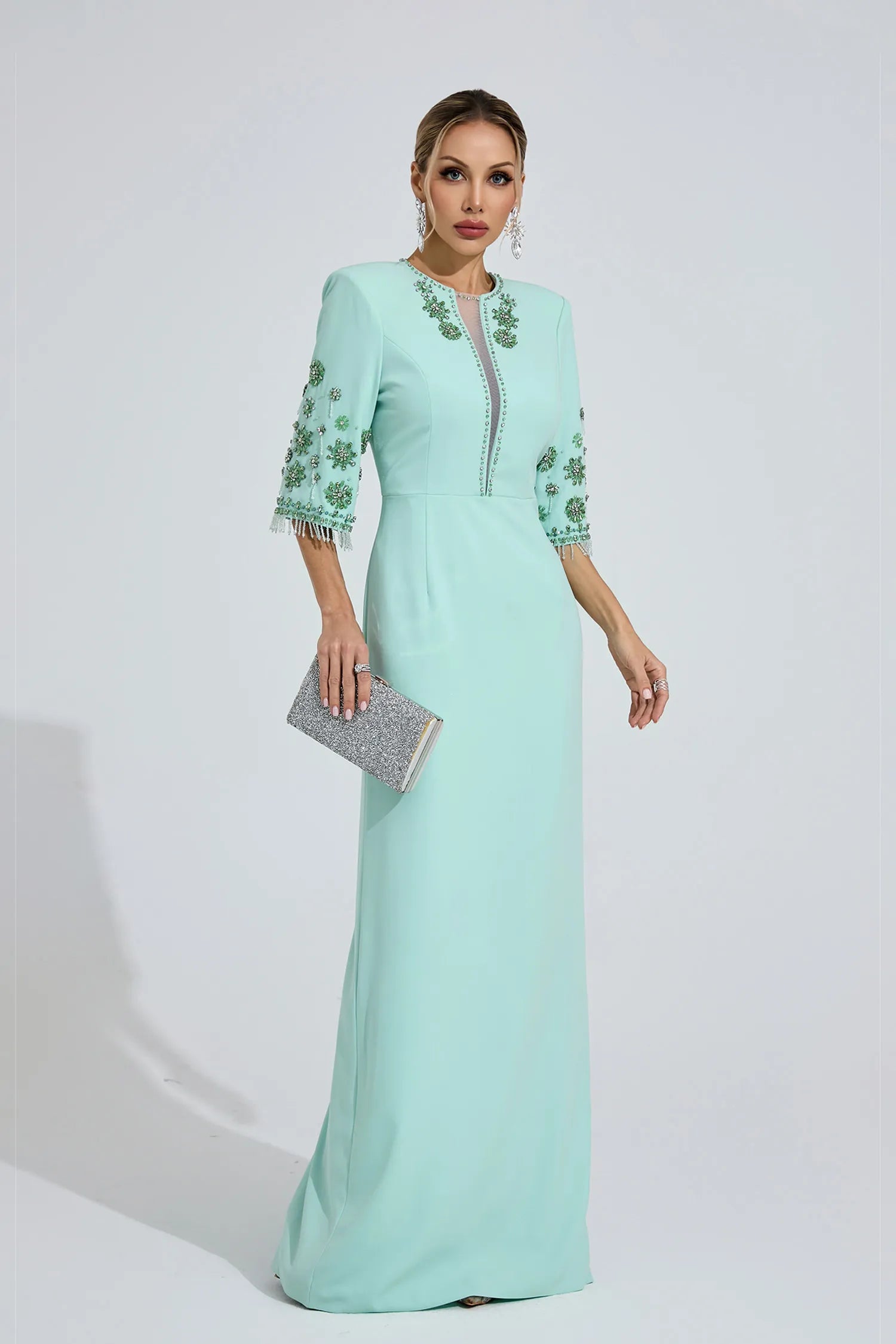Nymera Mint Green Beaded Maxi Dress