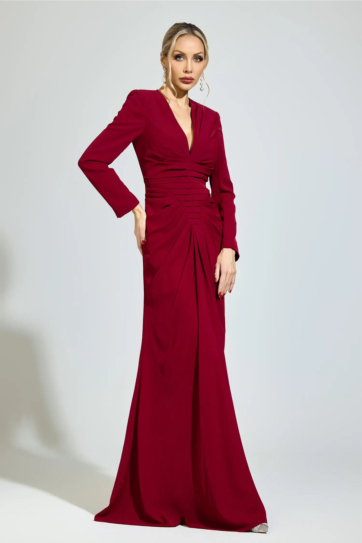 Matilda Red Ruched Maxi Dress