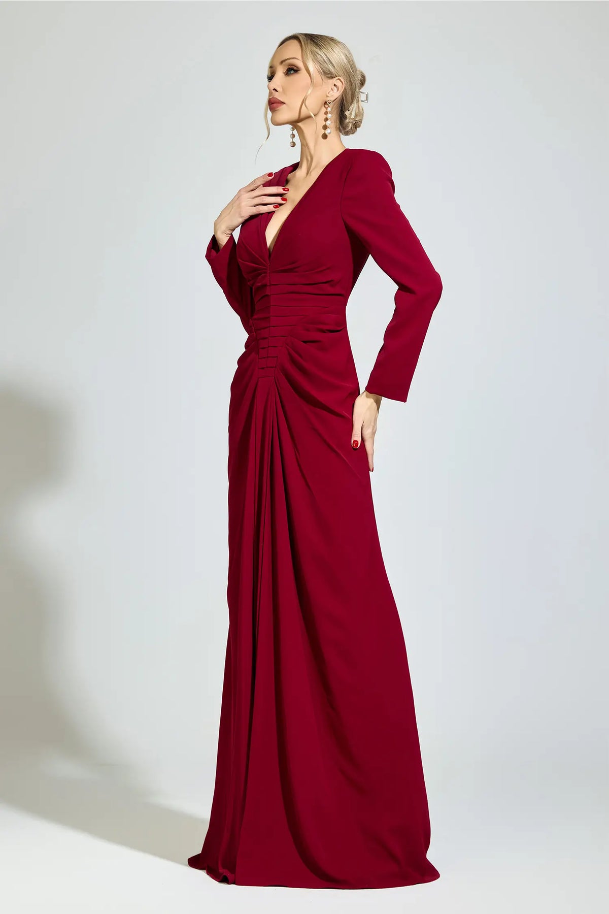 Matilda Red Ruched Maxi Dress