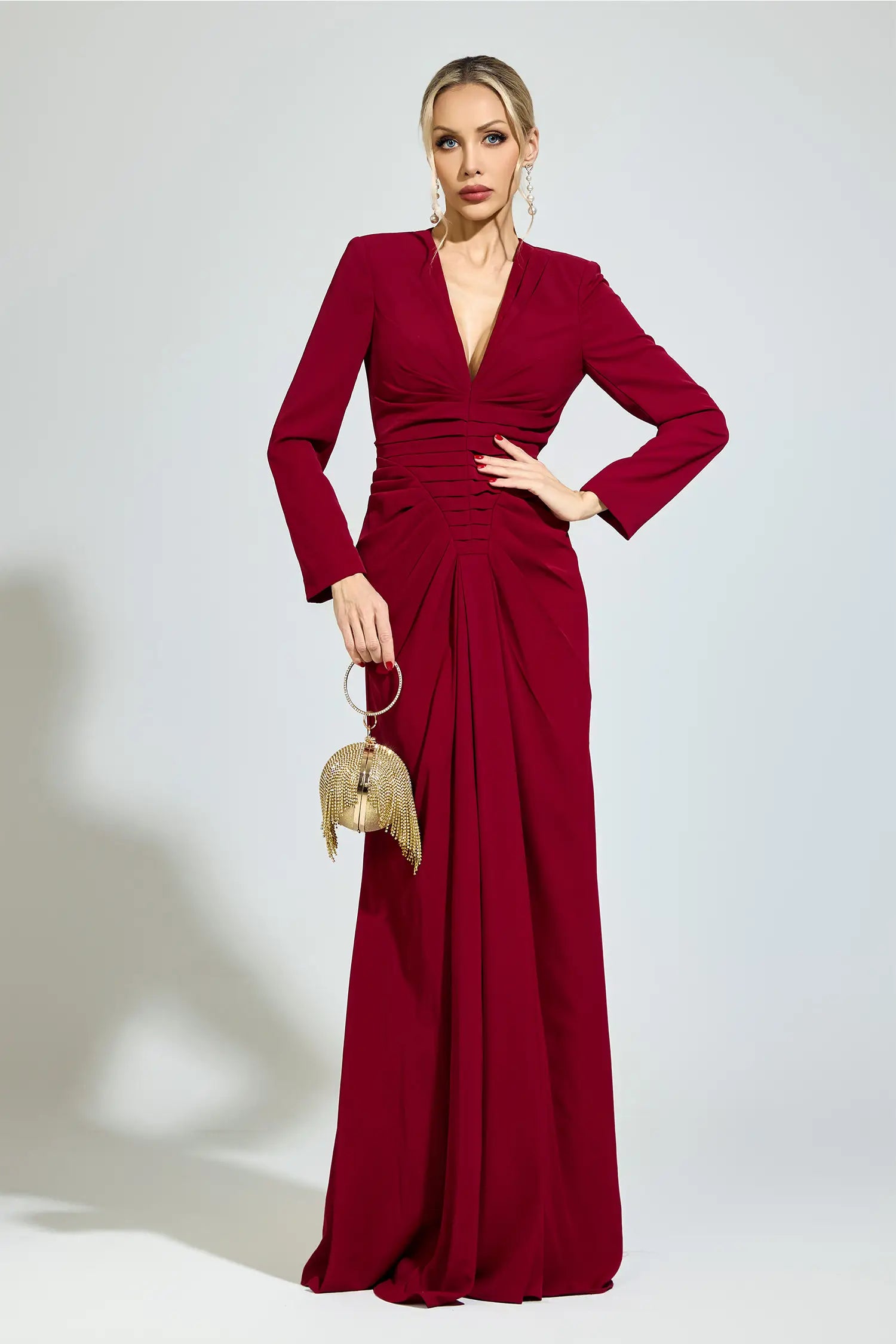 Matilda Red Ruched Maxi Dress