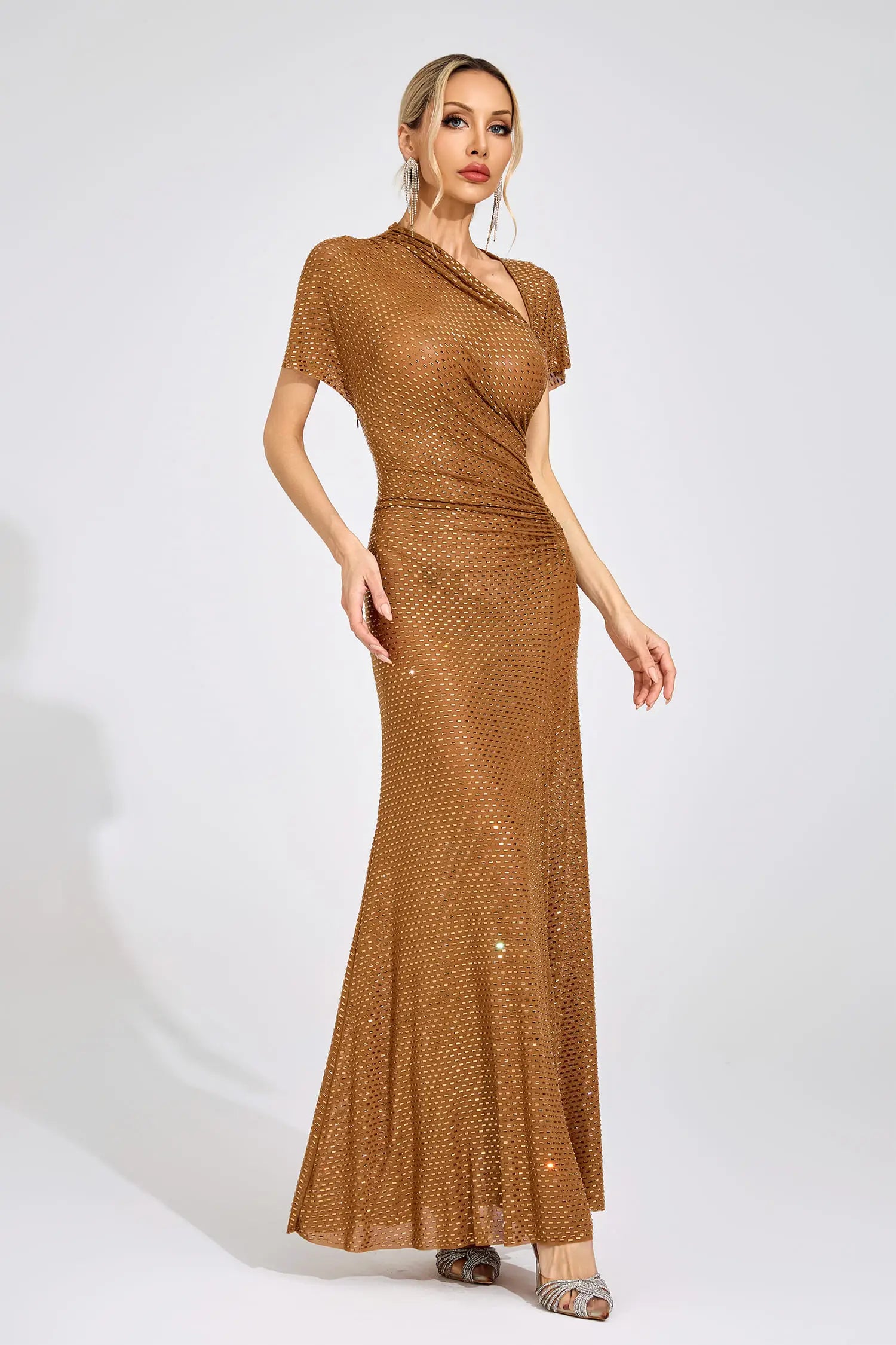Lorraine Gold Asymmetric Maxi Dress