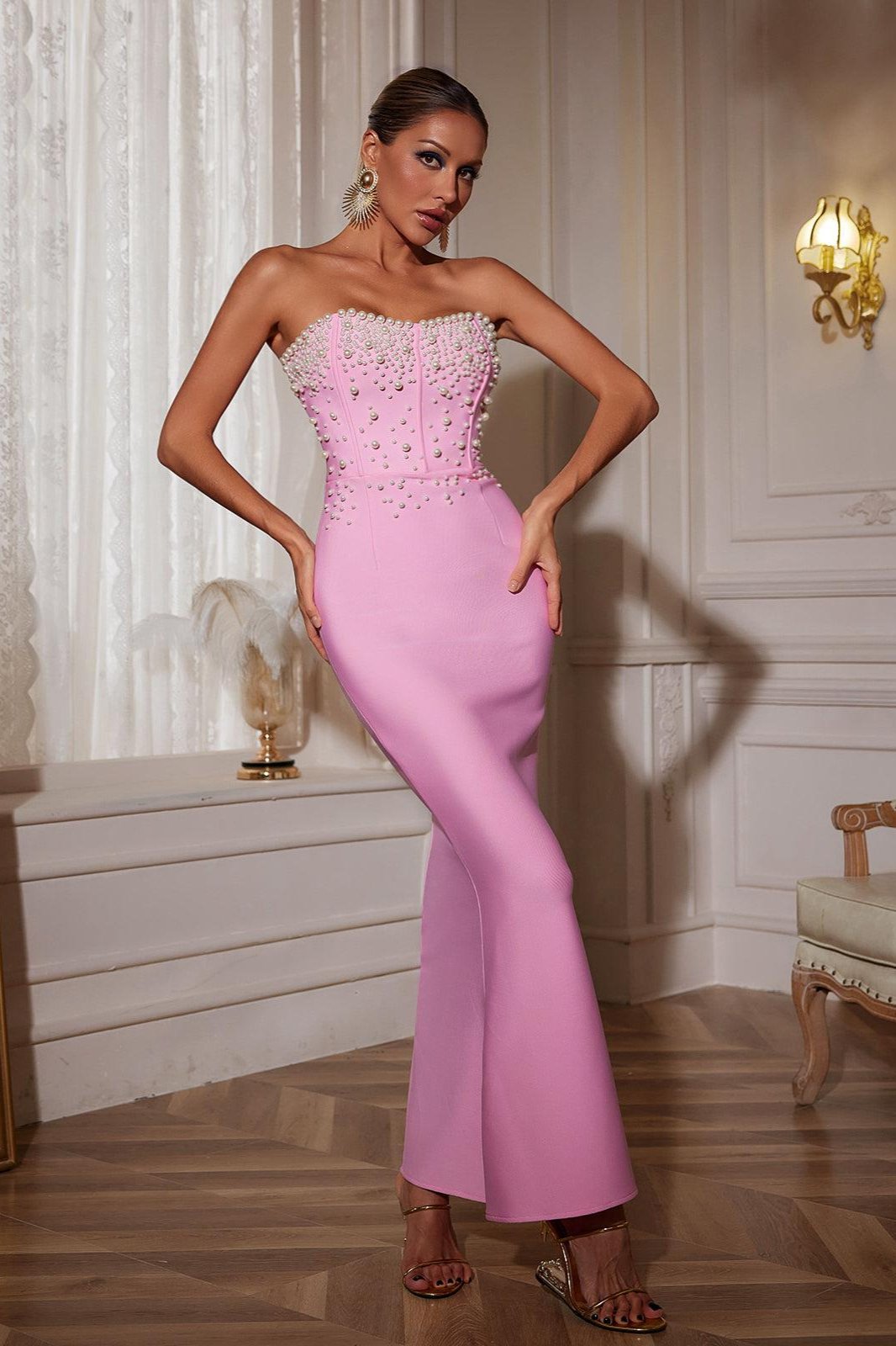 Everett Strapless Pearl Bandage Dress - Mew Mews