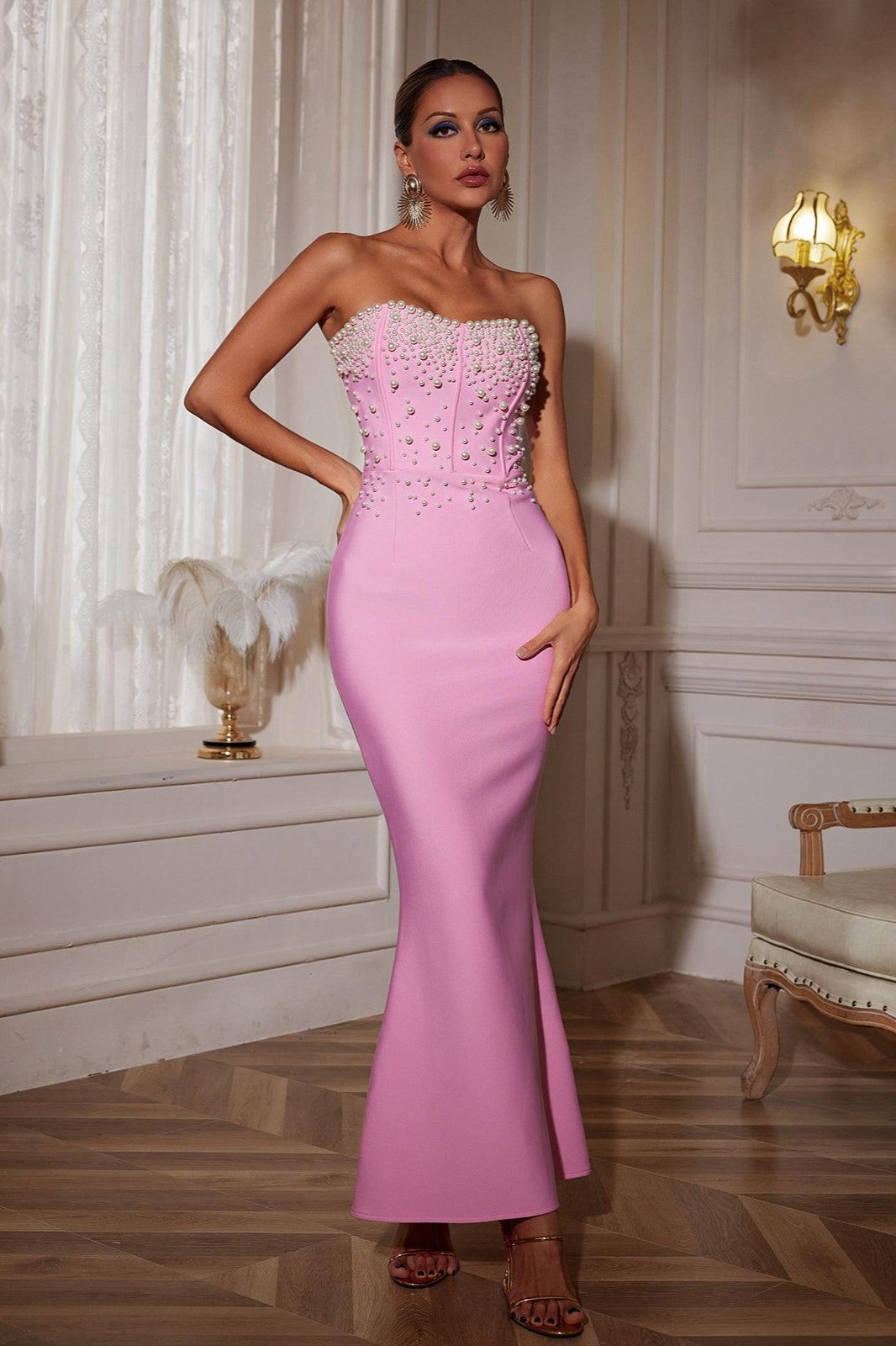 Everett Strapless Pearl Bandage Dress - Mew Mews
