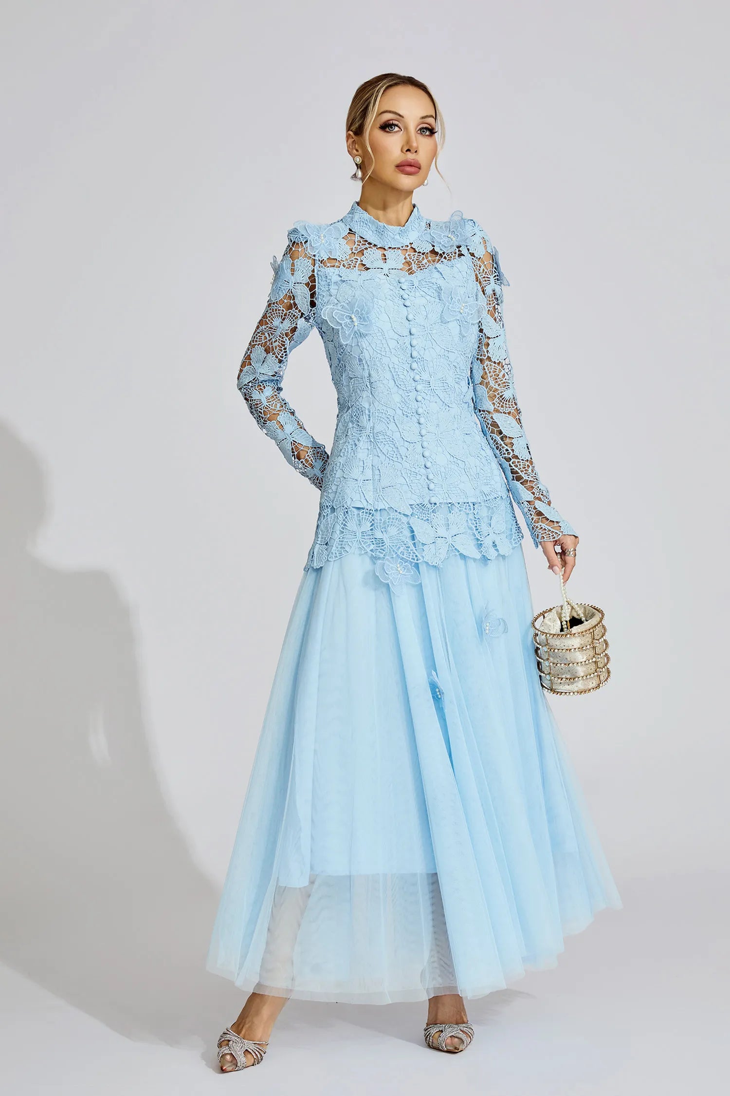 Calithe Blue Embroidered Two Piece Set