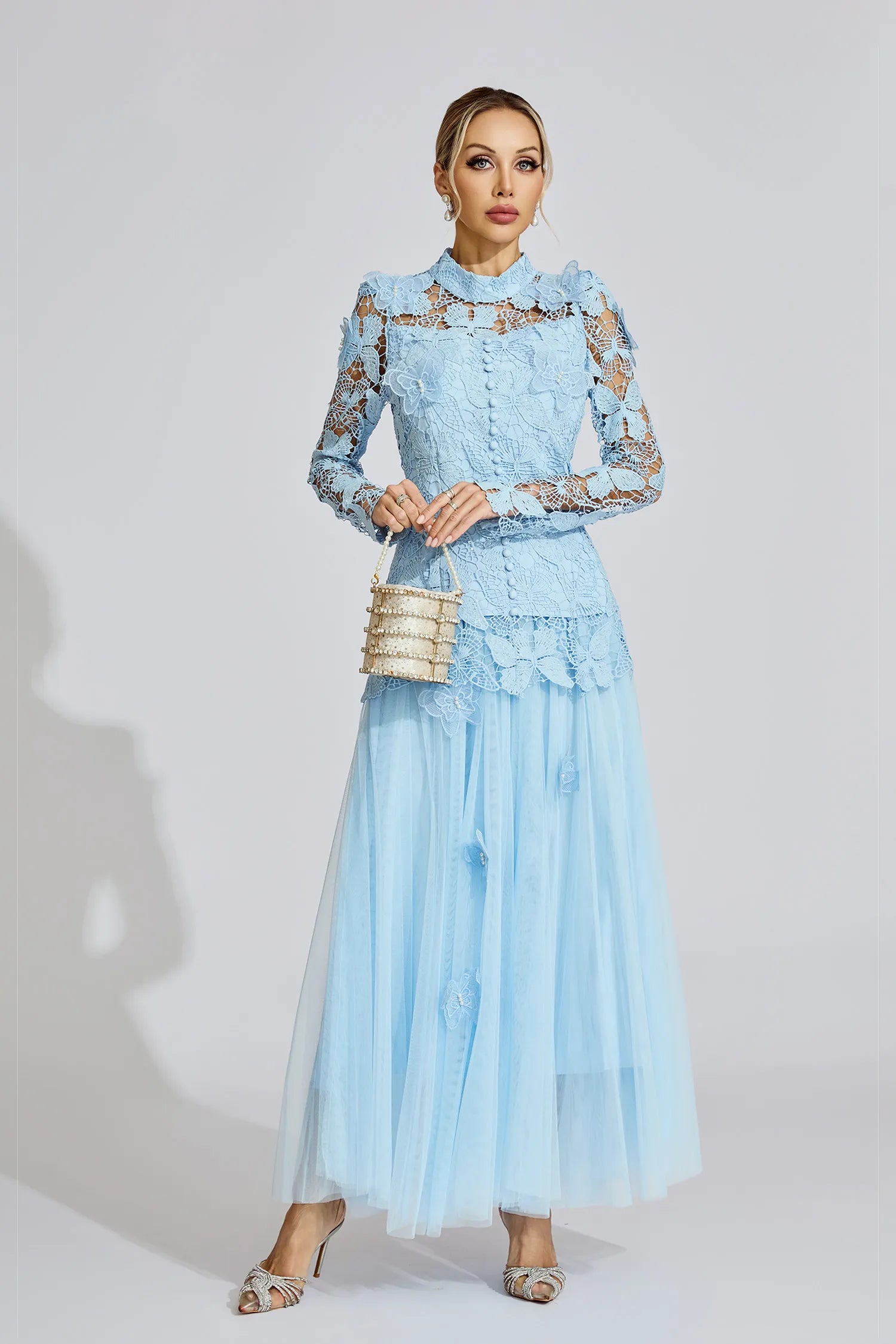 Calithe Blue Embroidered Two Piece Set