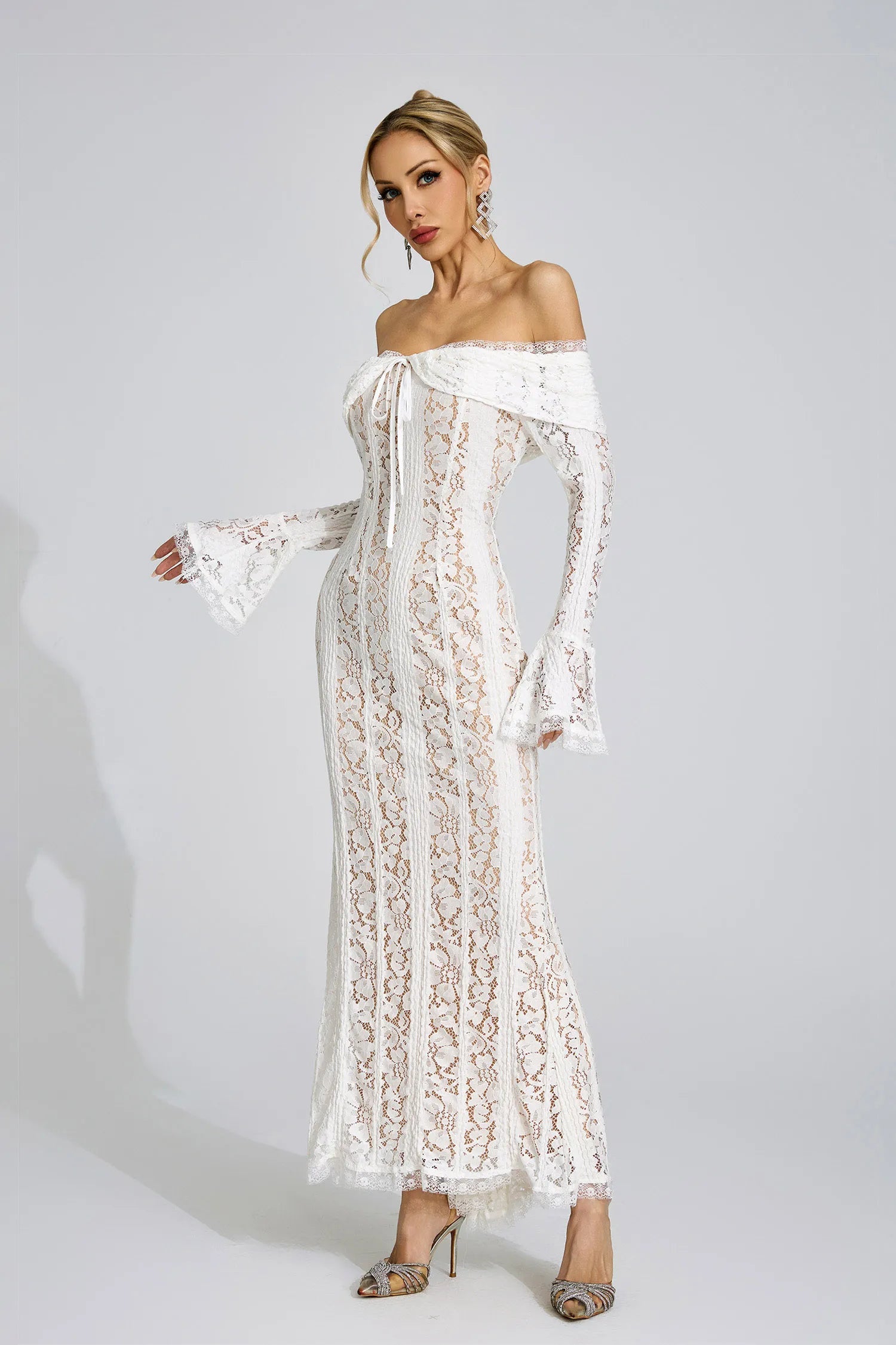 Eirae White Lace Maxi Dress