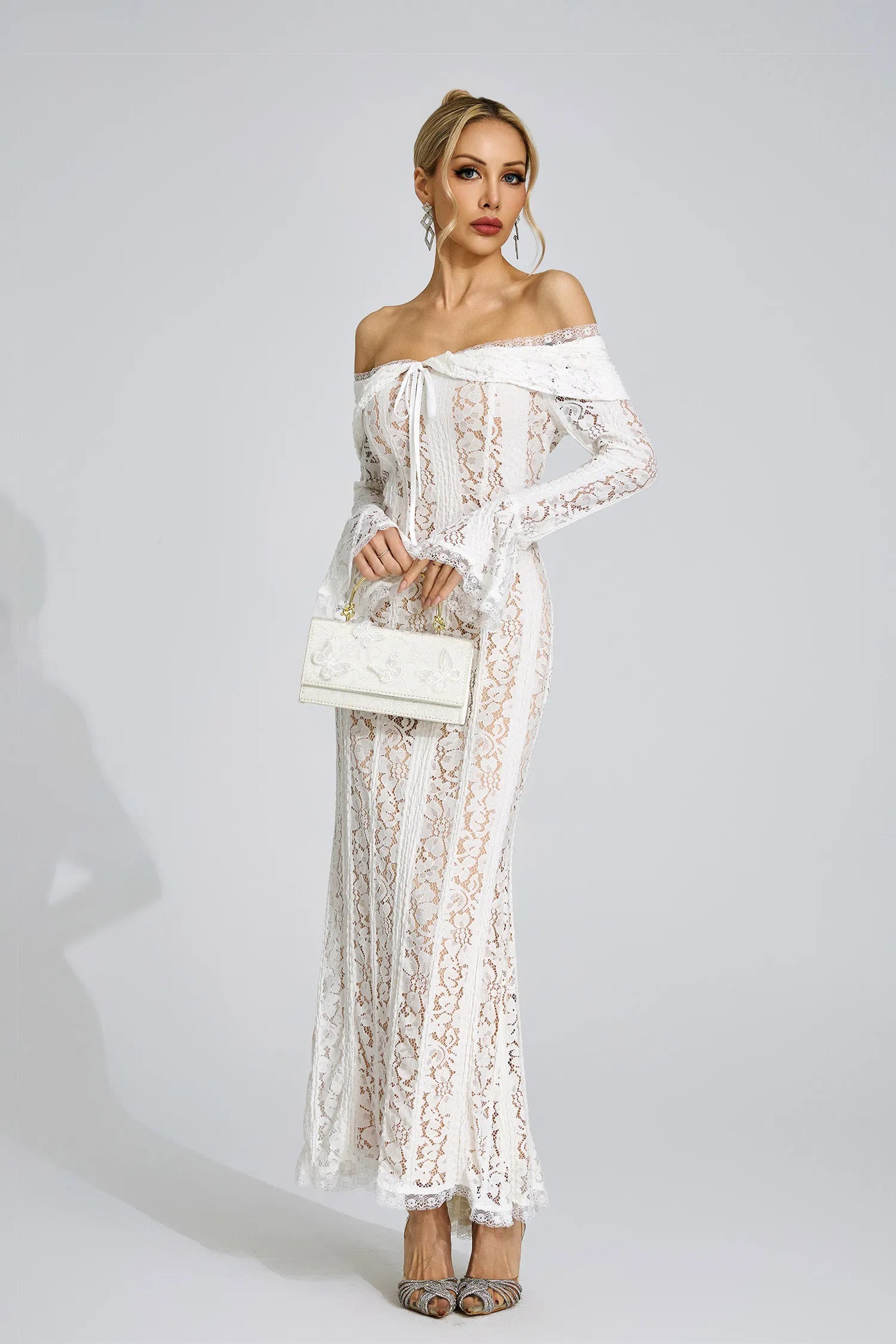 Eirae White Lace Maxi Dress