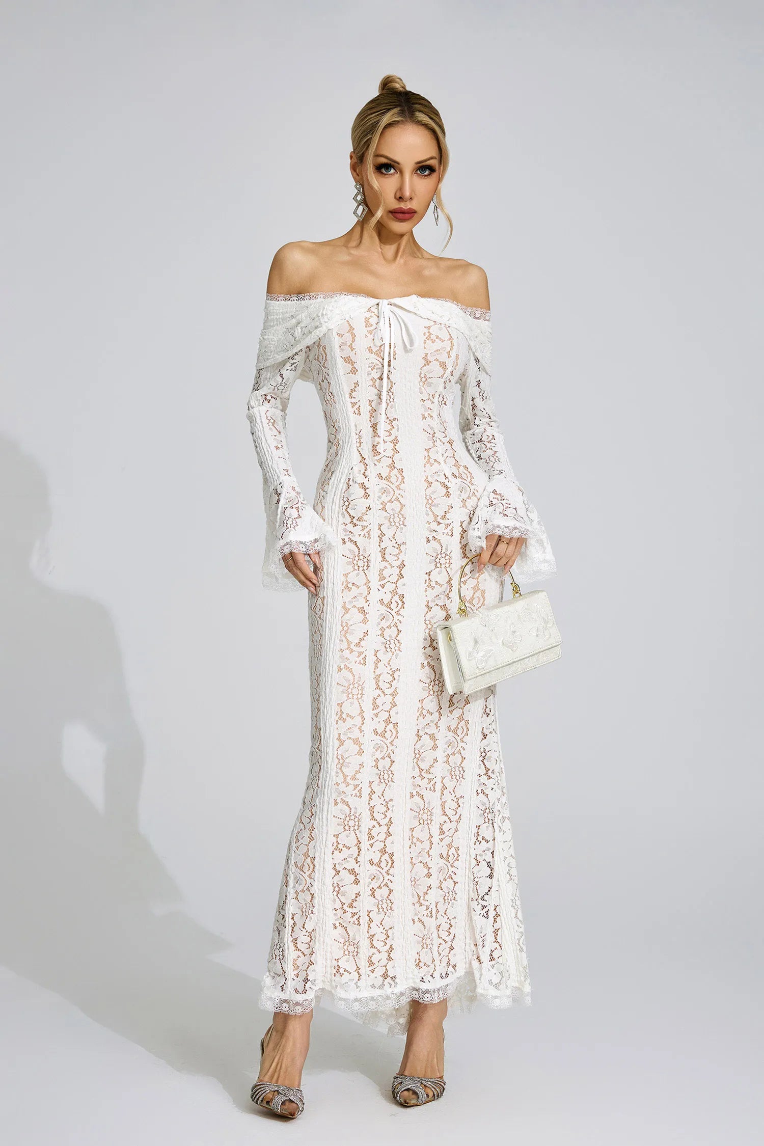 Eirae White Lace Maxi Dress