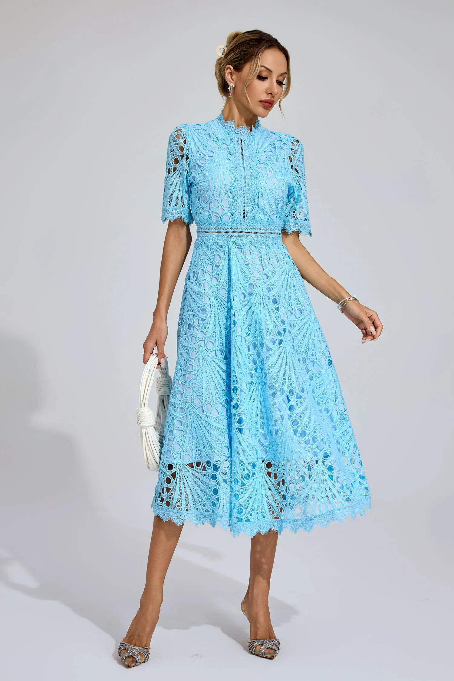 Shaylah Blue Lace Midi Dress