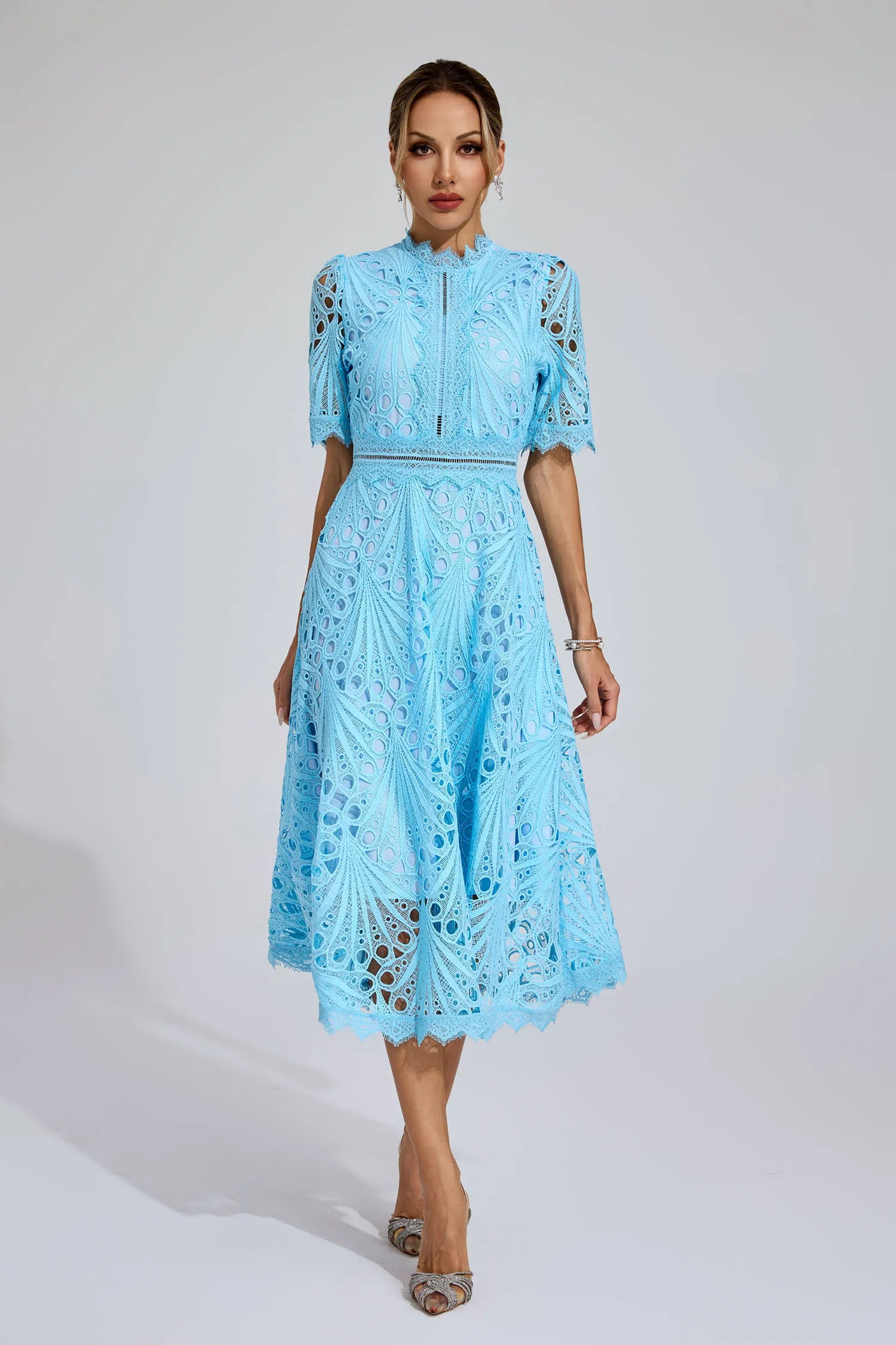 Shaylah Blue Lace Midi Dress