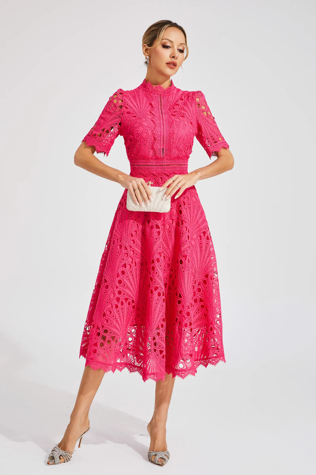 Ellie Pink Dream Lace Midi Dress