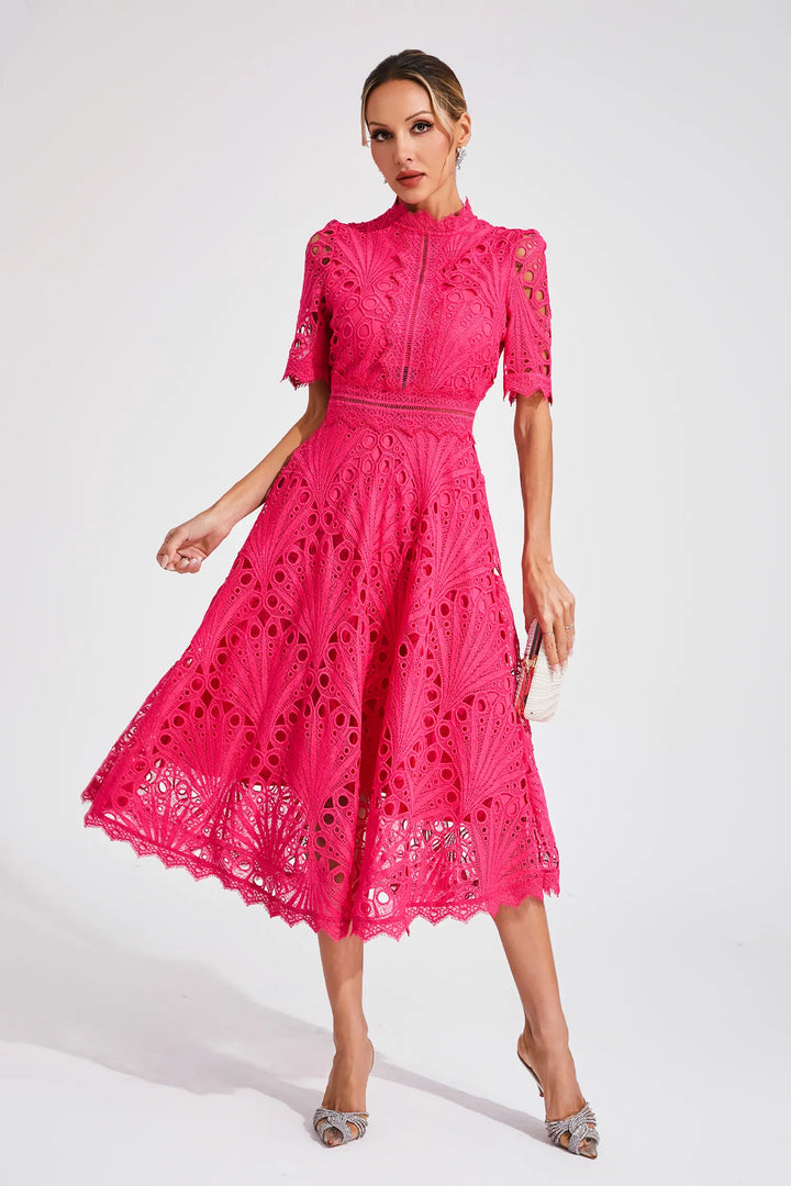 Ellie Pink Dream Lace Midi Dress