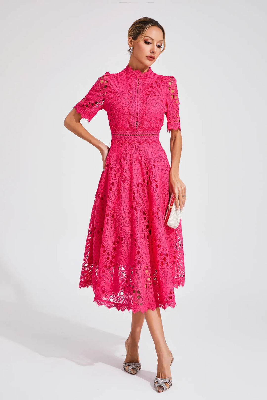 Ellie Pink Dream Lace Midi Dress