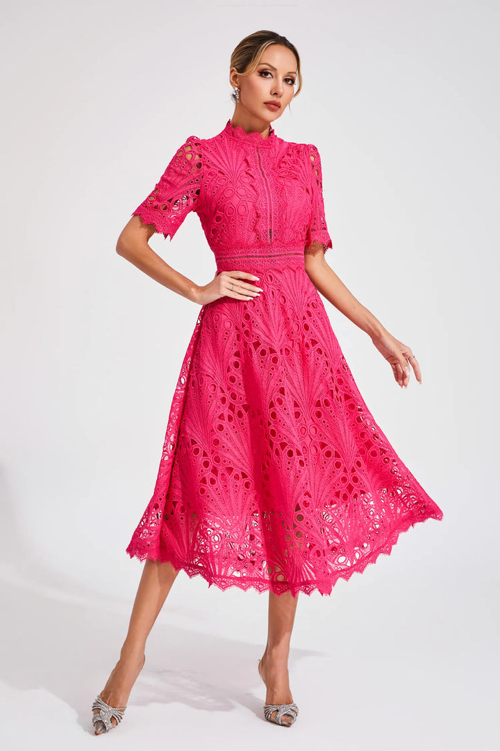 Ellie Pink Dream Lace Midi Dress