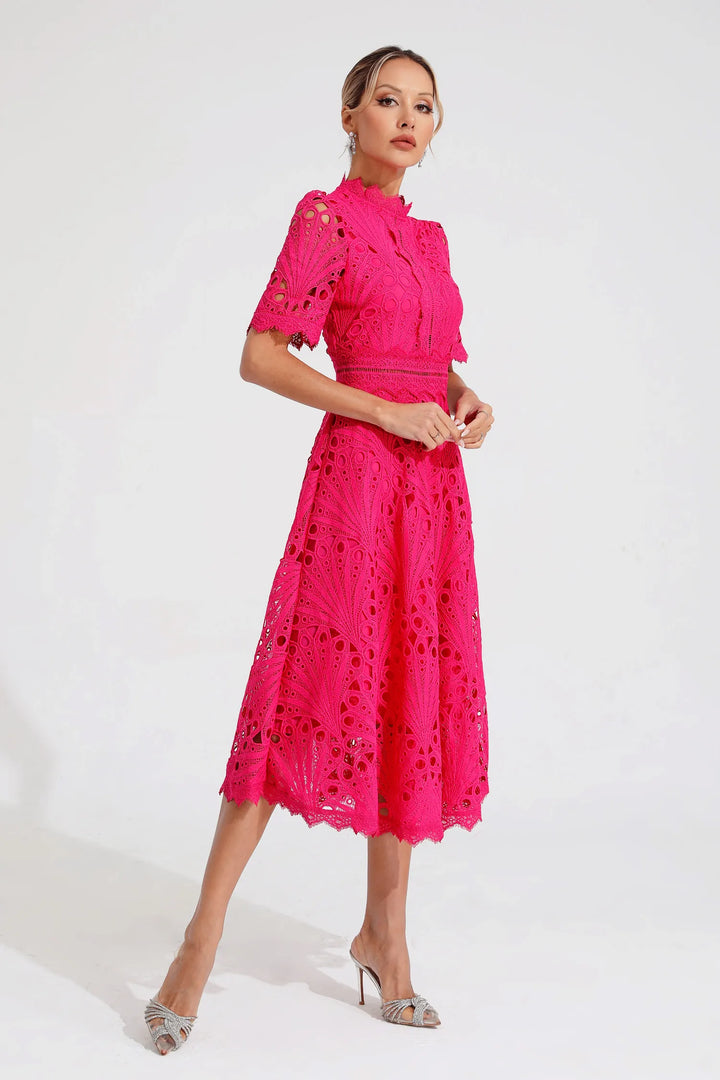 Ellie Pink Dream Lace Midi Dress