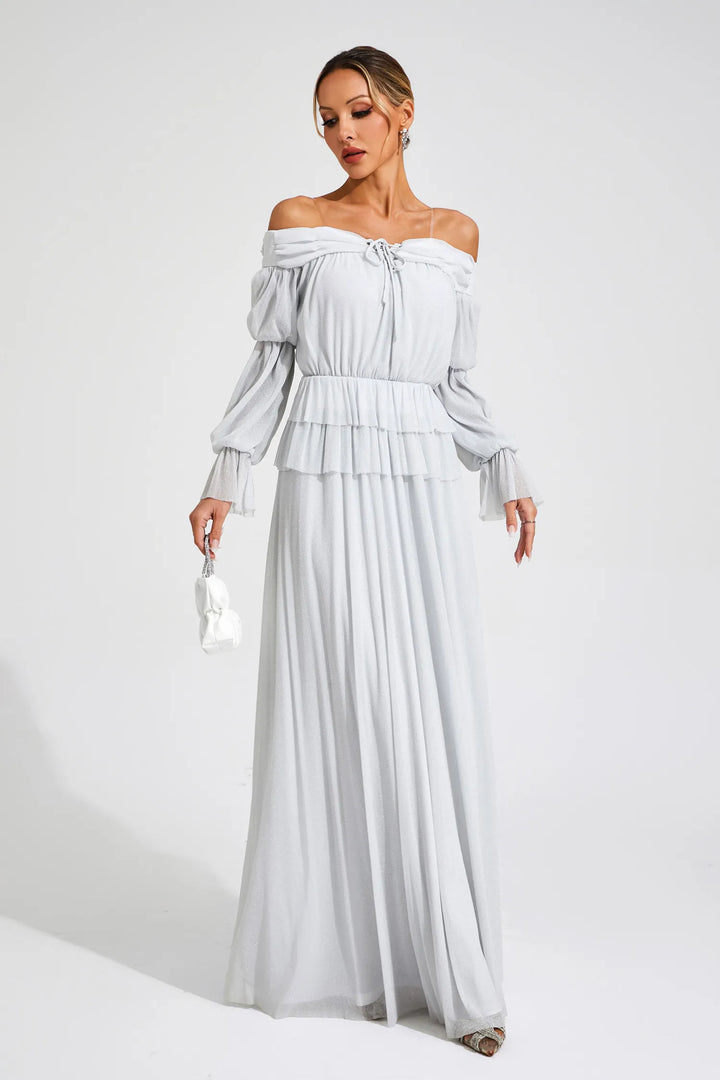 Jocelyn Grey Off Shoulder Maxi Dress