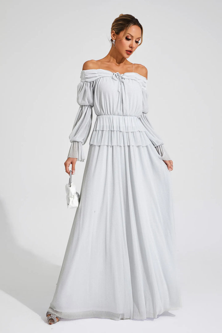 Jocelyn Grey Off Shoulder Maxi Dress