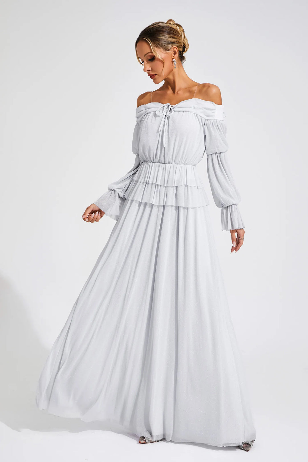 Jocelyn Grey Off Shoulder Maxi Dress