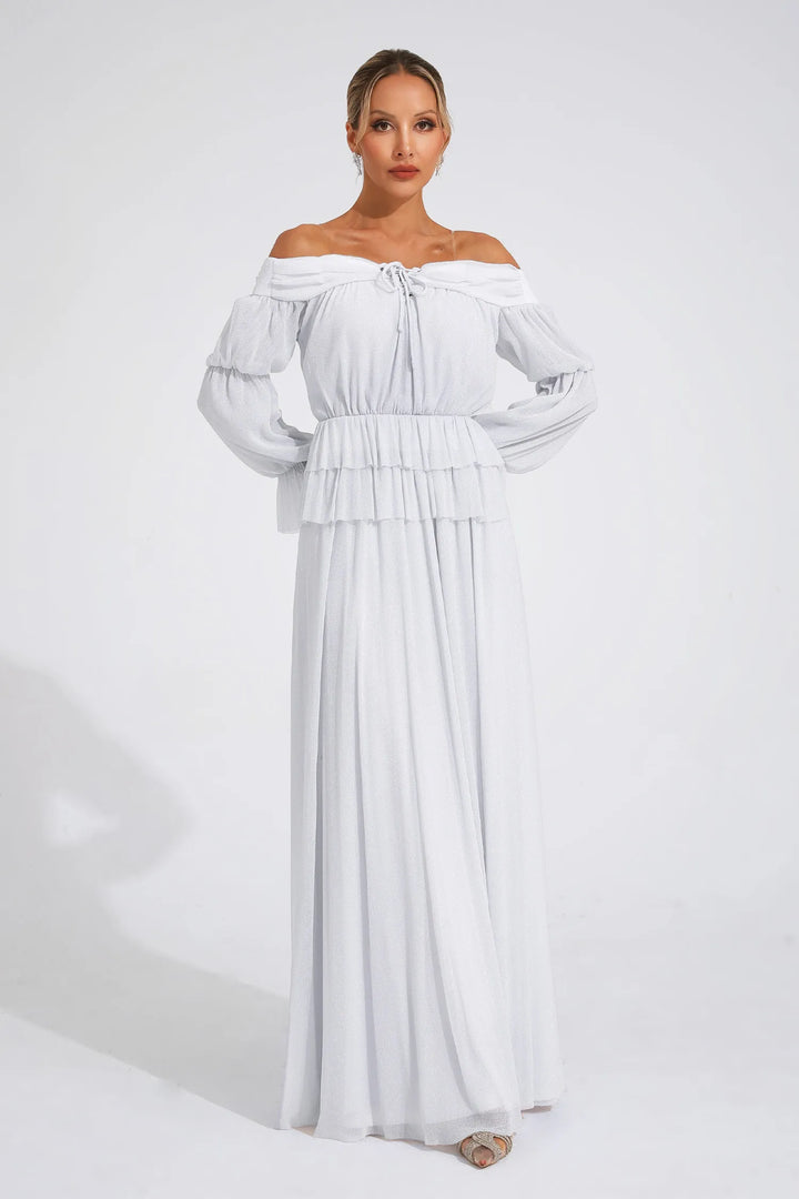 Jocelyn Grey Off Shoulder Maxi Dress