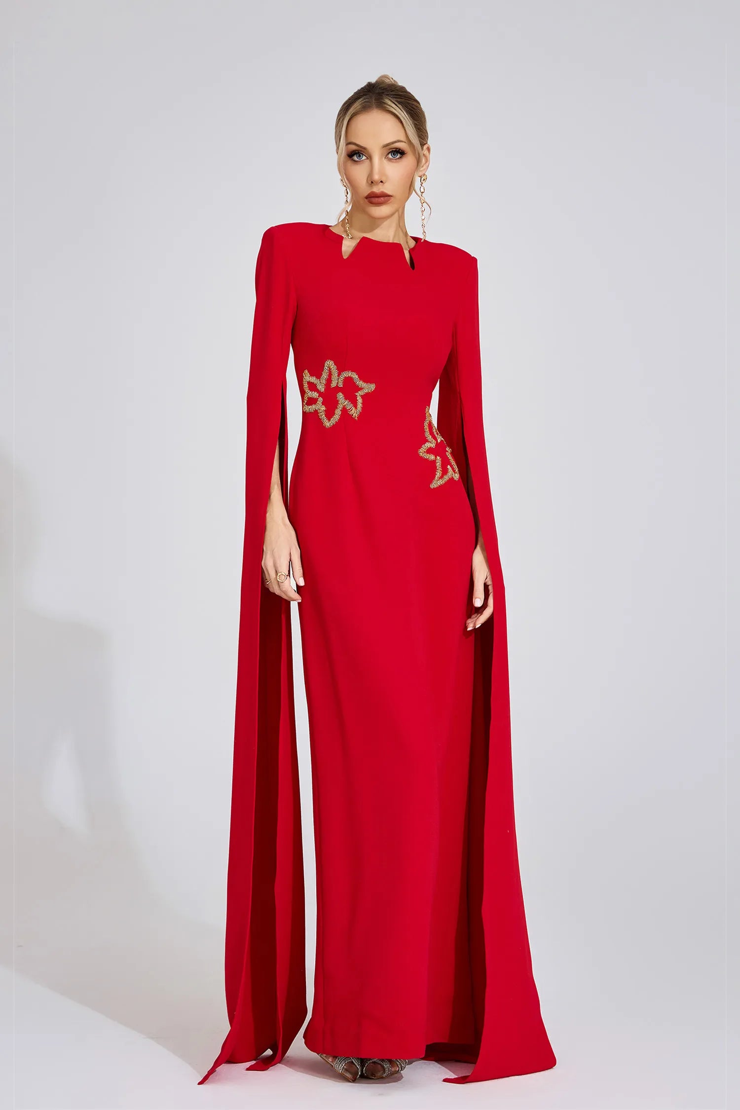 Aelira Red Floral Maxi Dress