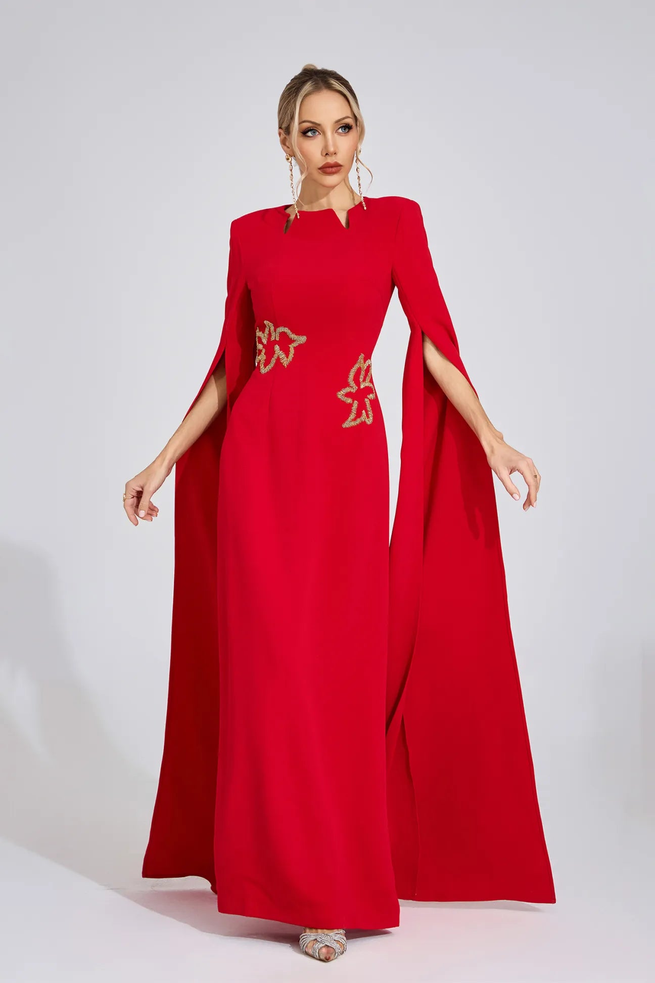 Aelira Red Floral Maxi Dress