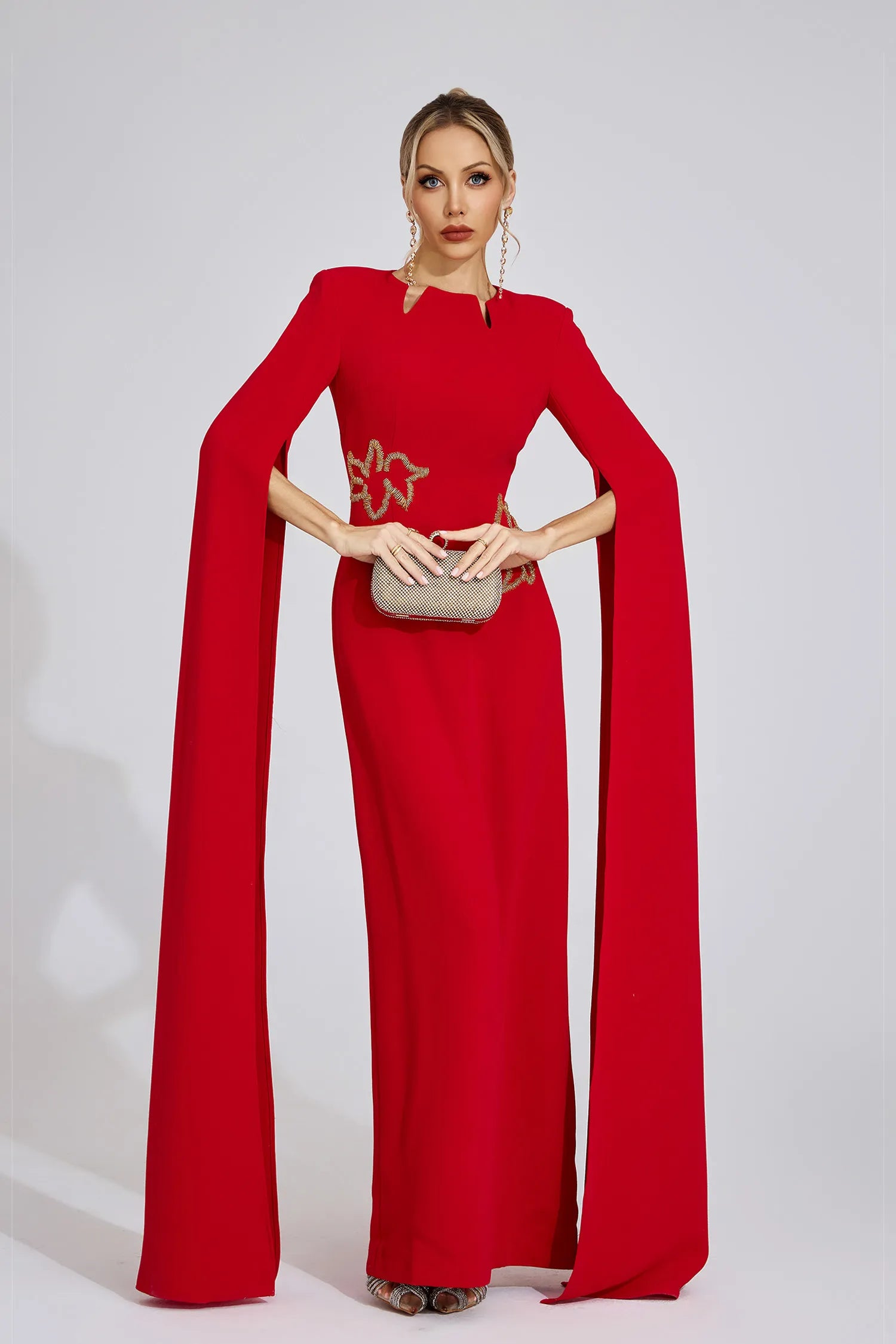 Aelira Red Floral Maxi Dress