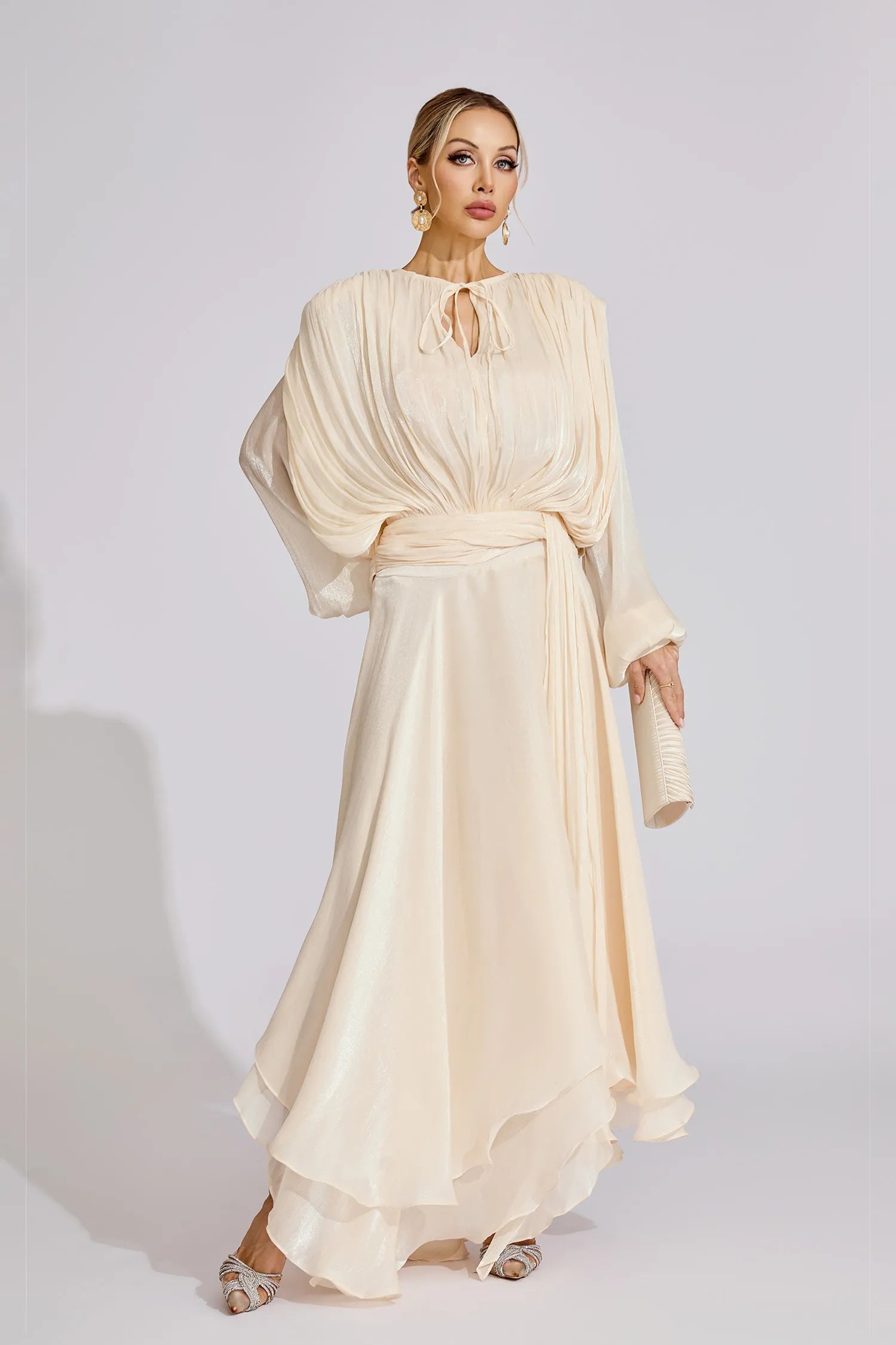 Yvette Pleated Ruffled Maxi Dress