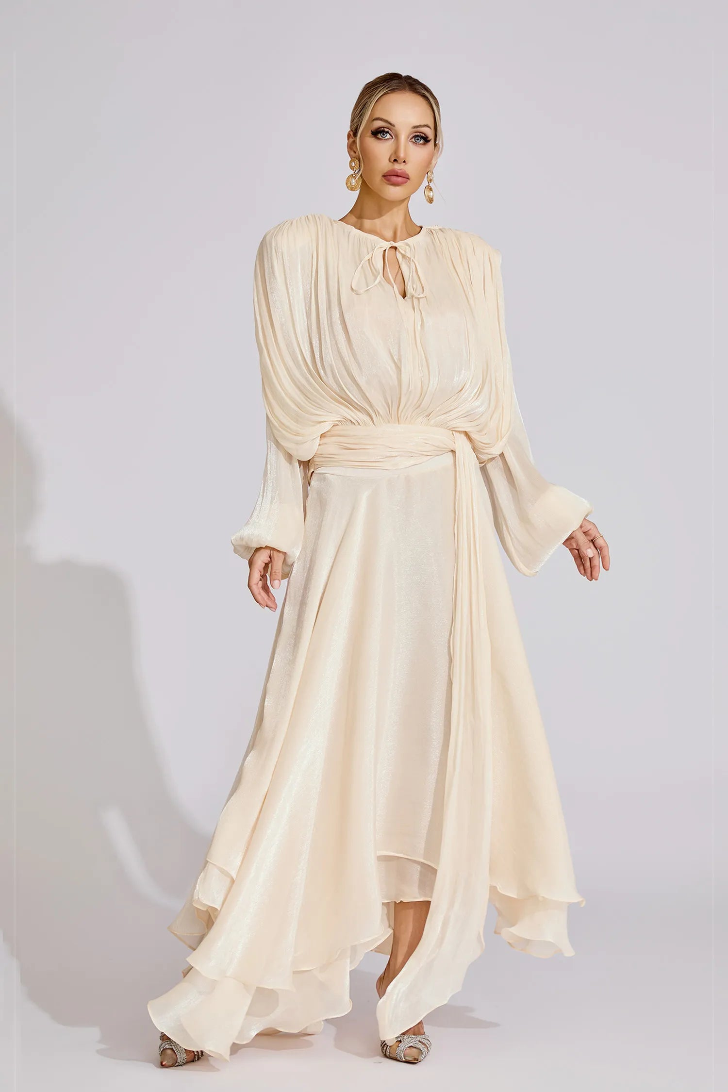 Yvette Pleated Ruffled Maxi Dress