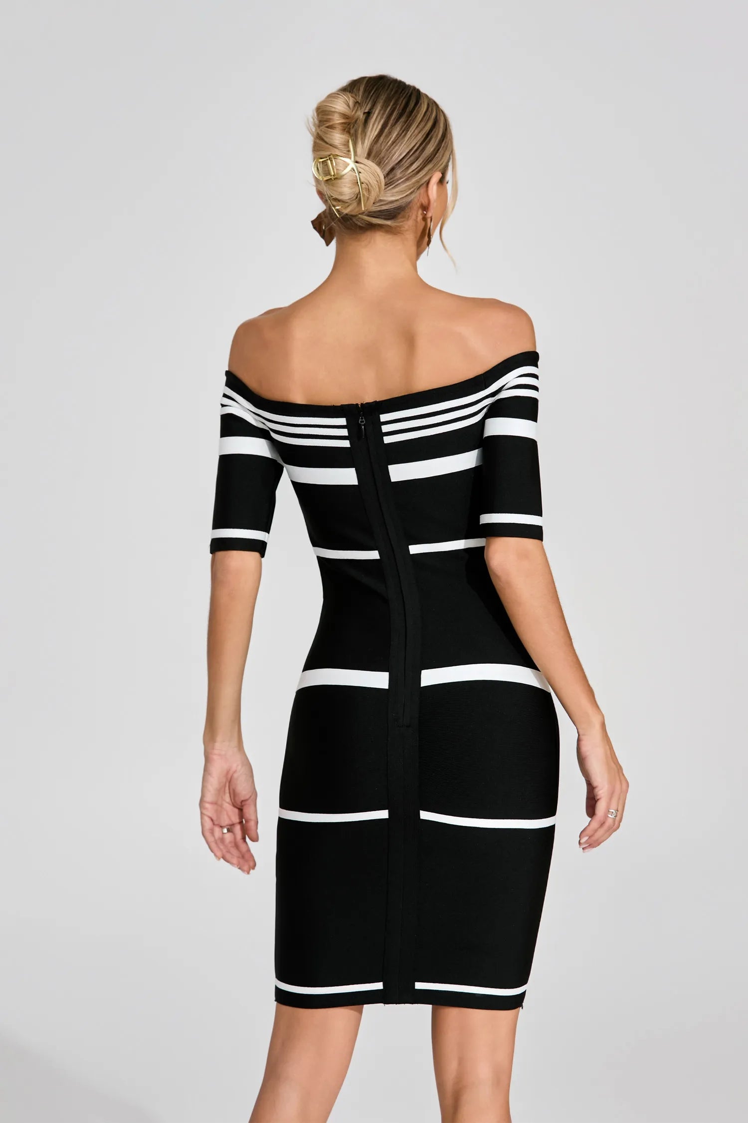 Amanda Black Striped Off Shoulder Mini Dress