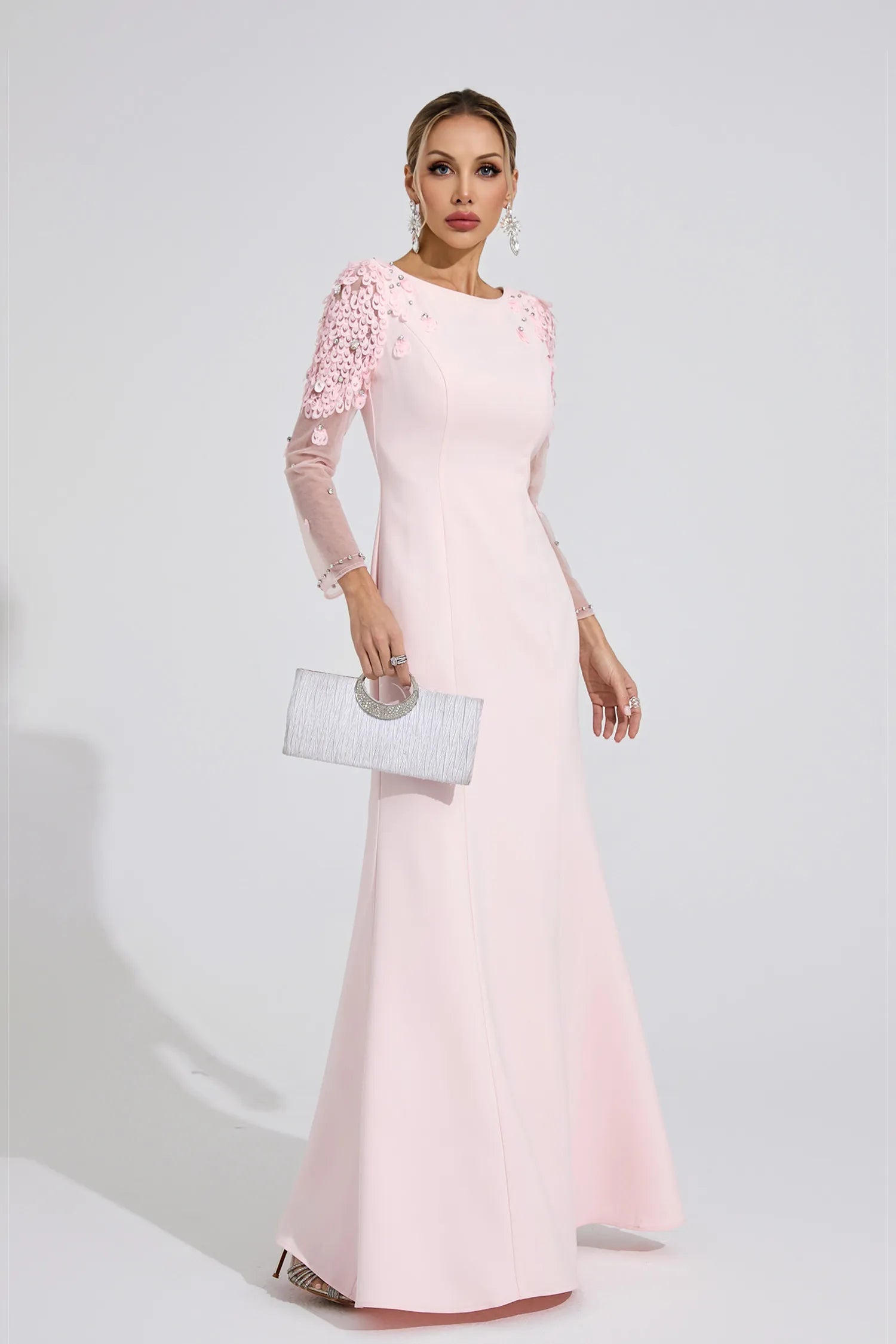 Zariah Pink Sequined Maxi Dress