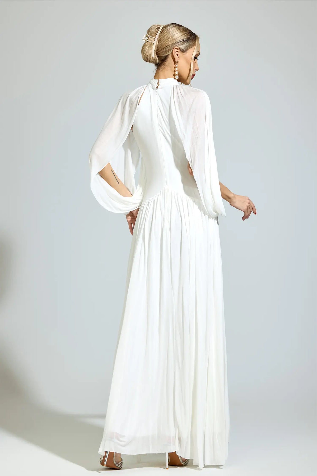 Michelle White Pleated Maxi Dress