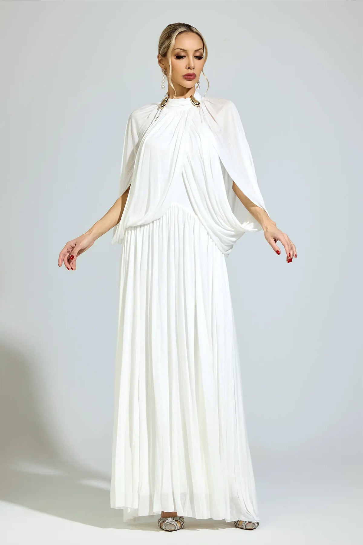 Michelle White Pleated Maxi Dress